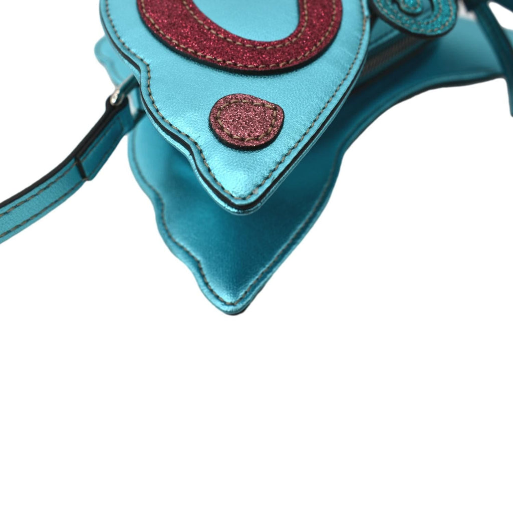 Gucci Kid's Glitter Butterfly Leather Shoulder Bag Metallic Blue 648809
