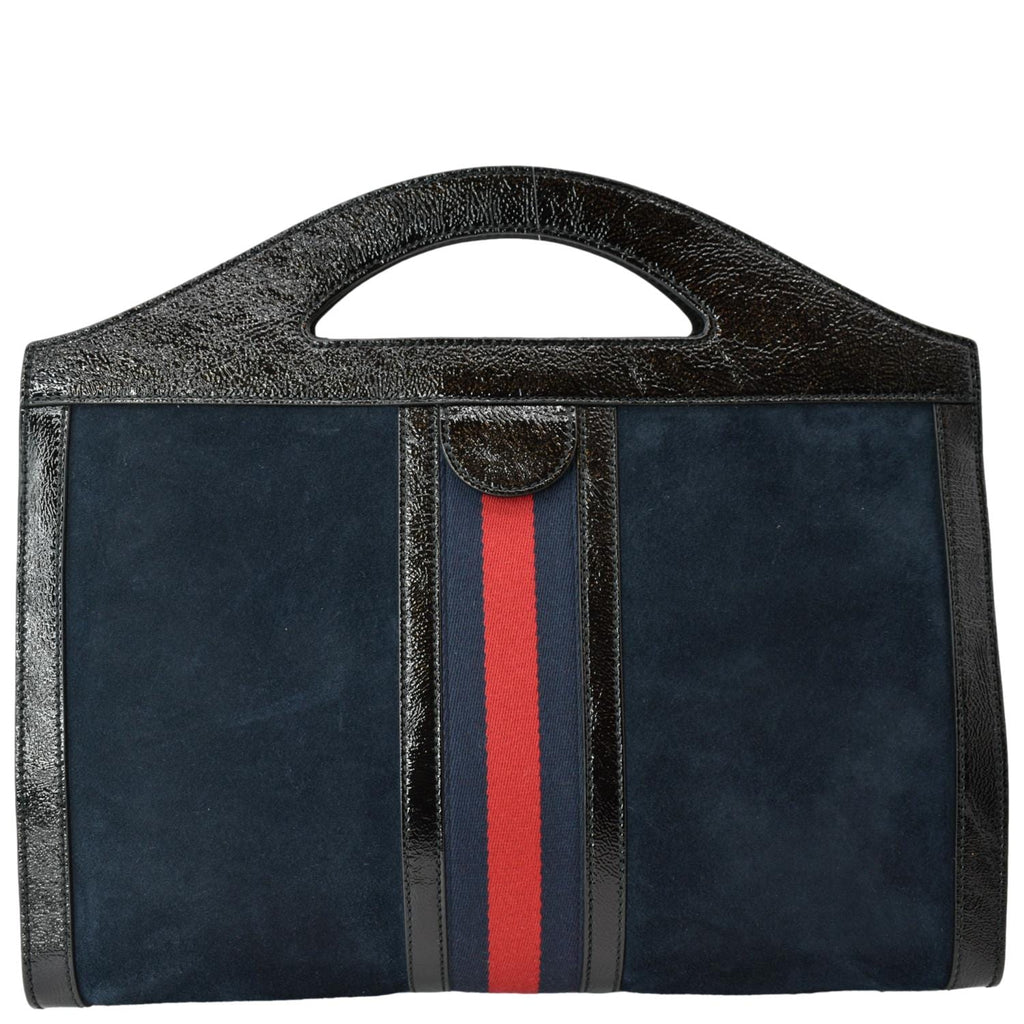 GUCCI Ophidia GG Suede Patent Web Top Handle Bag Black 512957