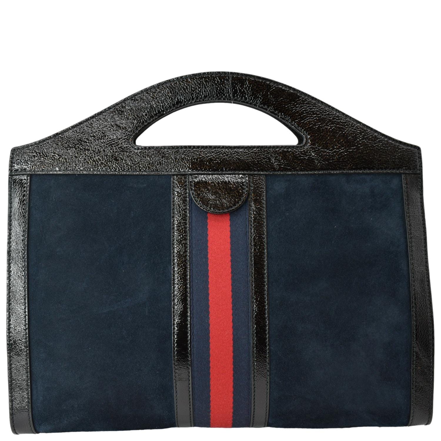 GUCCI Ophidia GG Suede Patent Web Top Handle Bag Black 512957