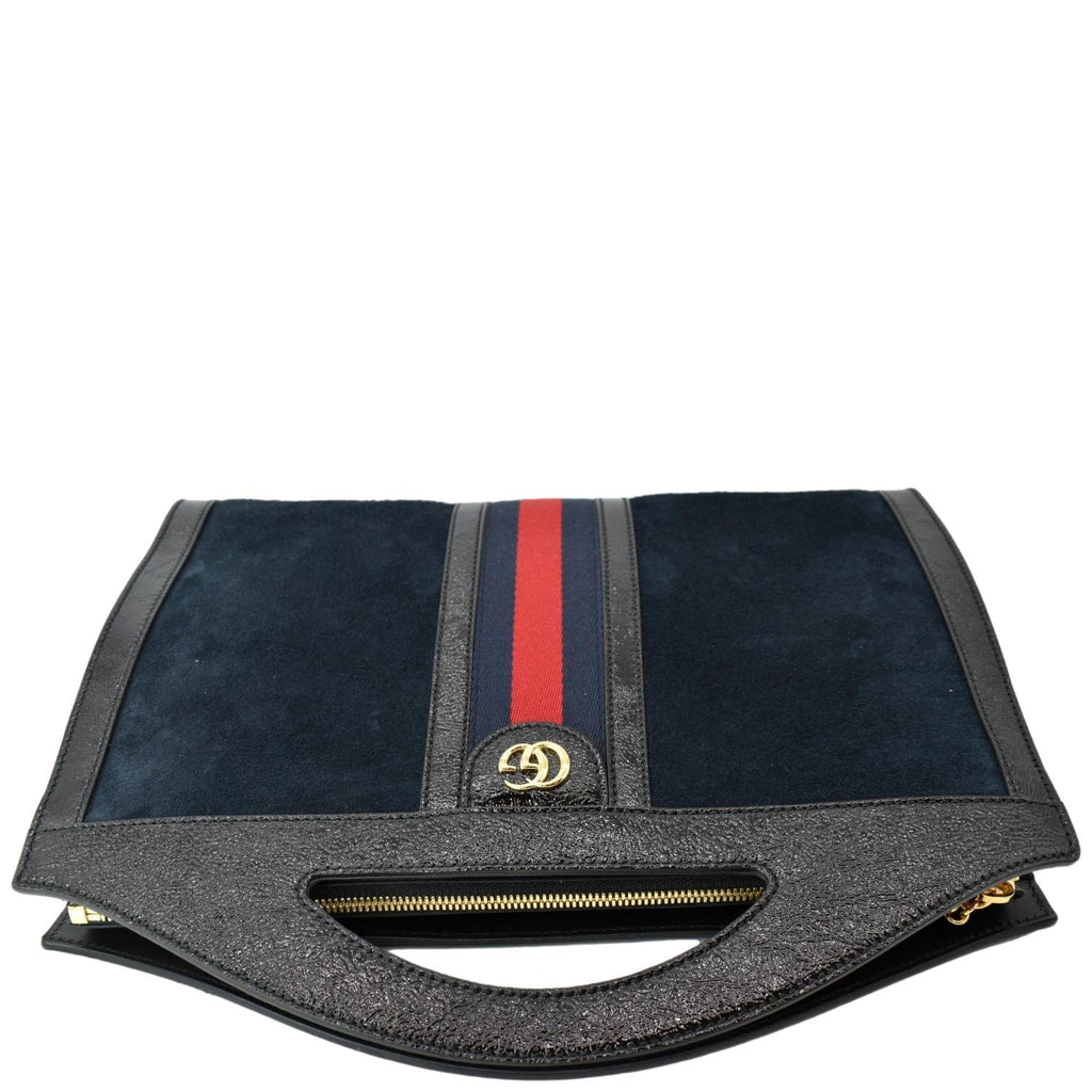 GUCCI Ophidia GG Suede Patent Web Top Handle Bag Black 512957