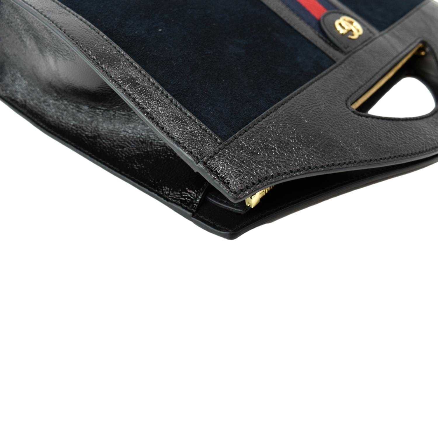 GUCCI Ophidia GG Suede Patent Web Top Handle Bag Black 512957