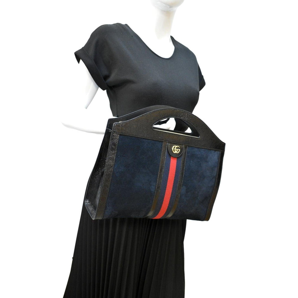 GUCCI Ophidia GG Suede Patent Web Top Handle Bag Black 512957