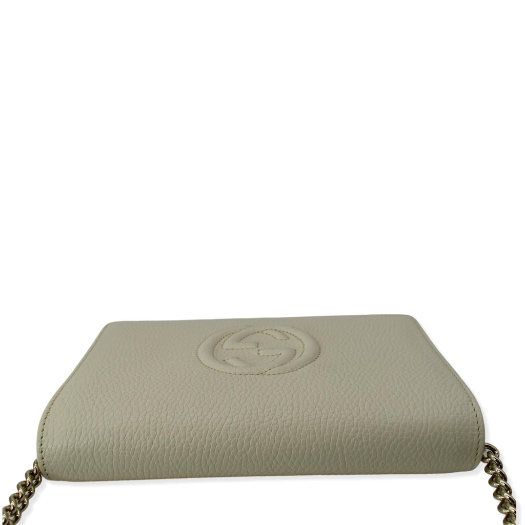 GUCCI Mini Soho Leather Wallet On Chain Crossbody Bag Ivory 598211