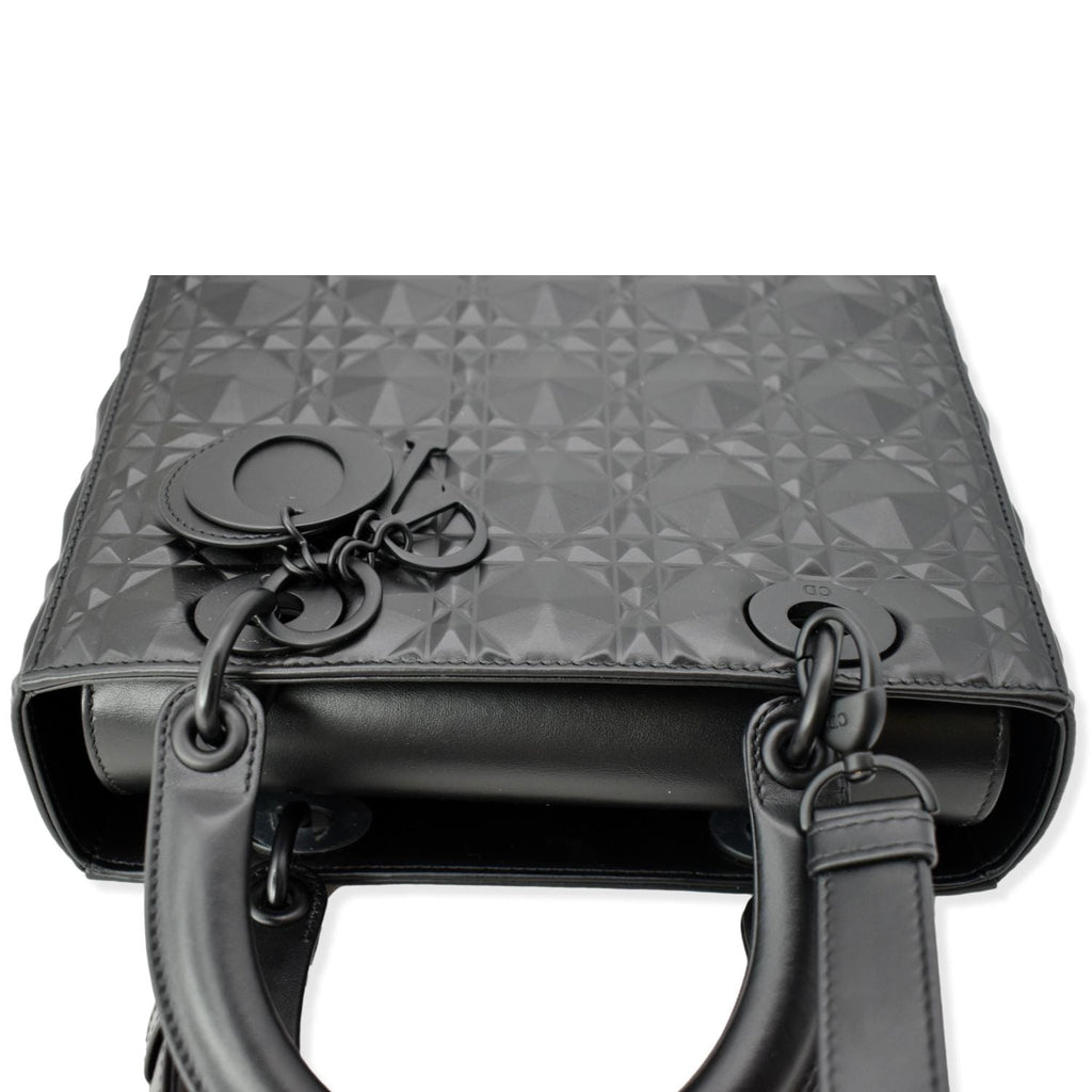 CHRISTIAN DIOR Medium Black Lady Dior Cannage Calfskin Shoulder Bag Black
