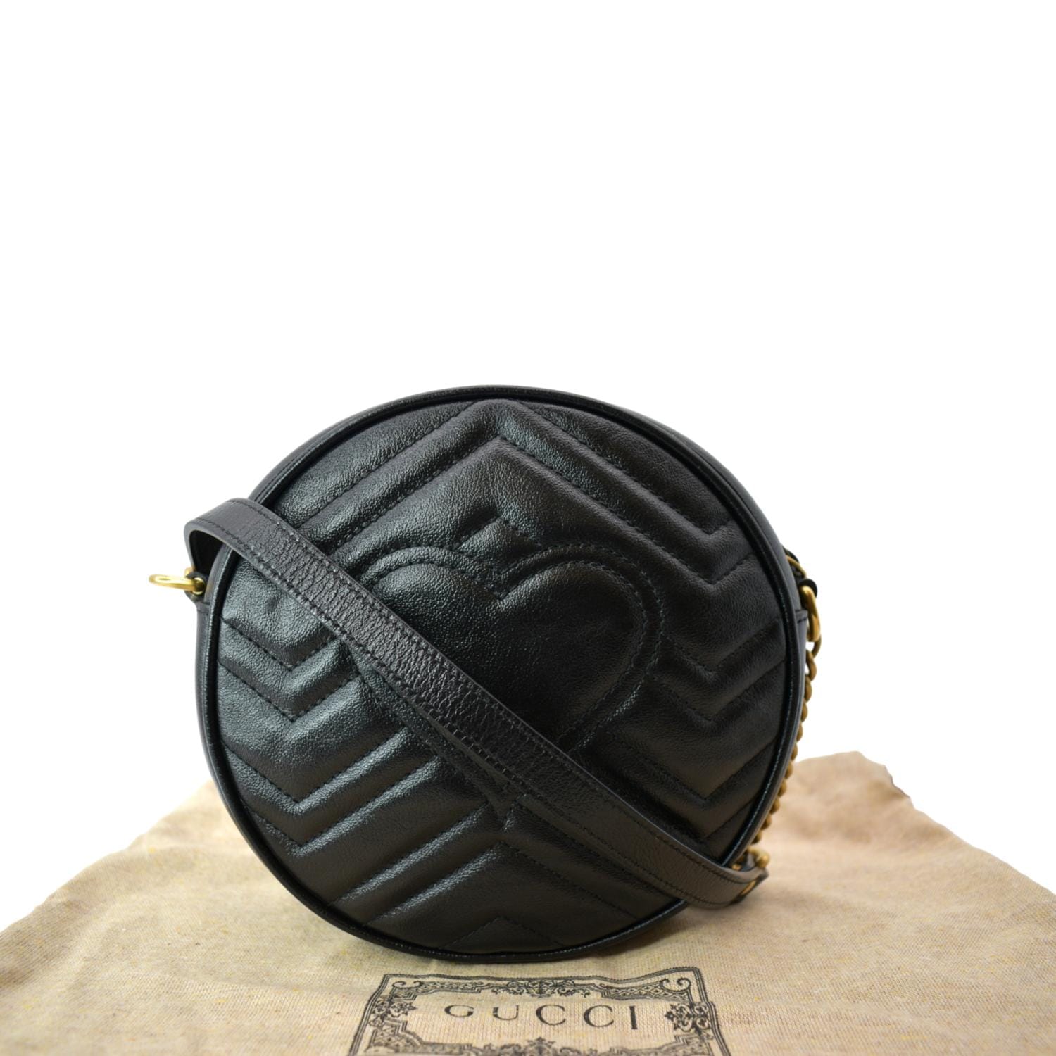 GUCCI GG Marmont Mini Round Leather Crossbody Bag Black 550154