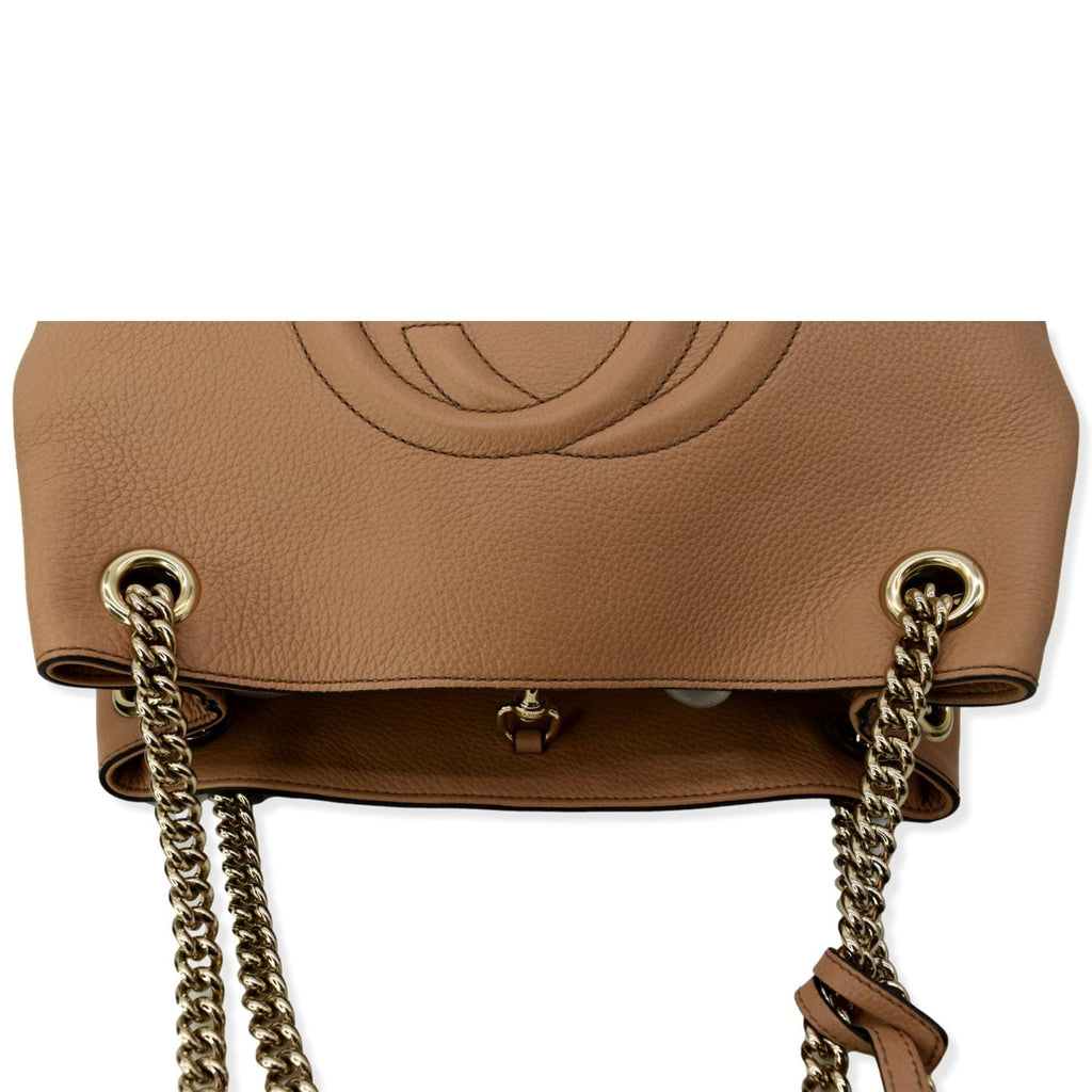 GUCCI Soho Pebbled Leather Chain Shoulder Bag 308982 Beige