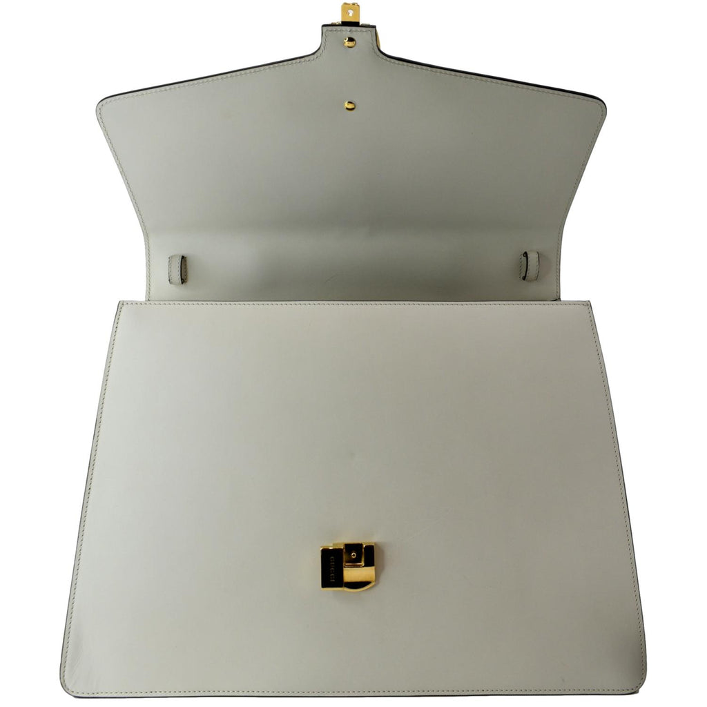 GUCCI Maxi Sylvie Calfskin Leather Top Handle Shoulder Bag White 477631