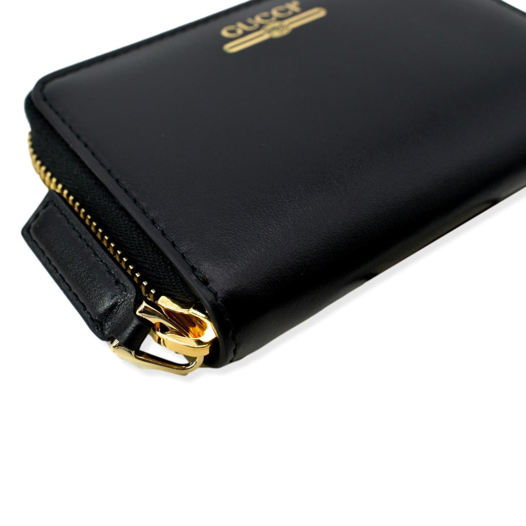GUCCI Logo Leather Zip Around  Case Wallet Black 547597