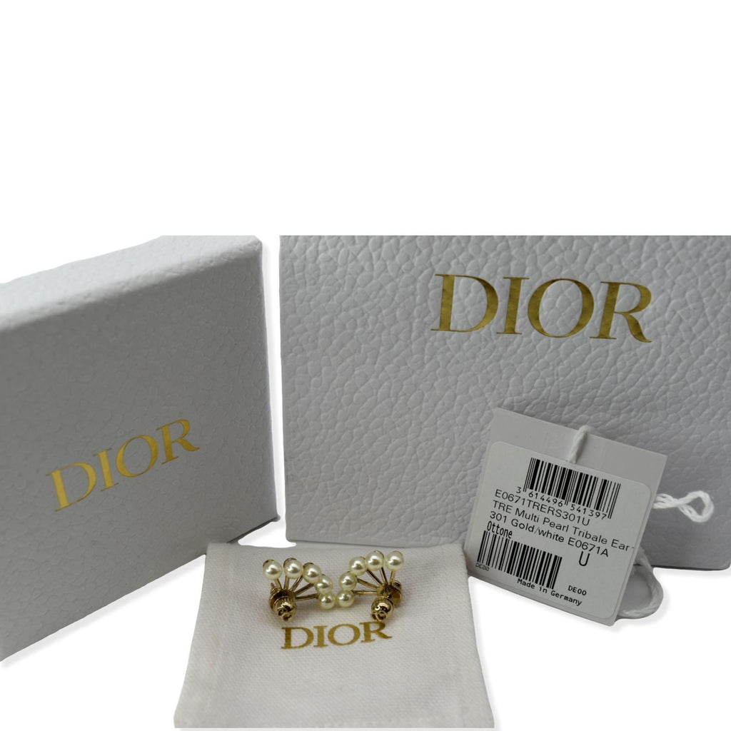 CHRISTIAN DIOR La Petite Tribale Metal Resin Pearls Earrings Gold