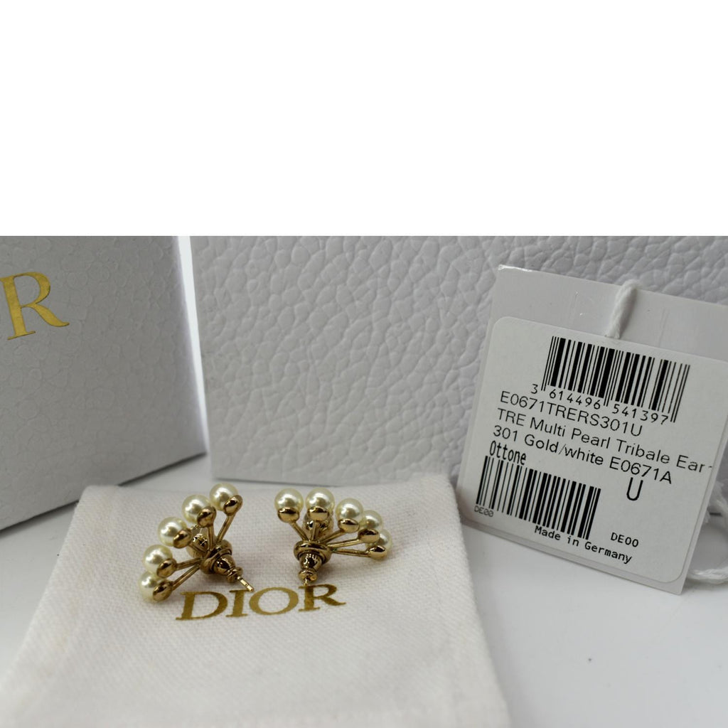 CHRISTIAN DIOR La Petite Tribale Metal Resin Pearls Earrings Gold