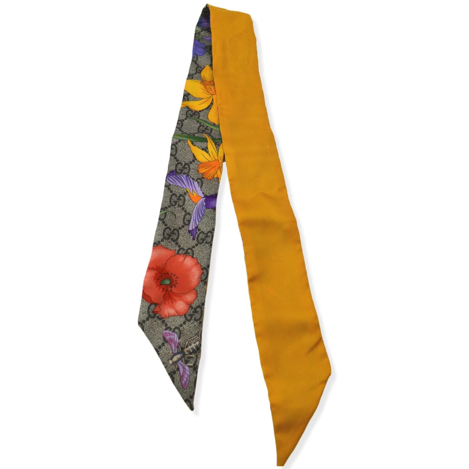 GUCCI Floral Print Monogram Silk Twilly Scarf Multicolor