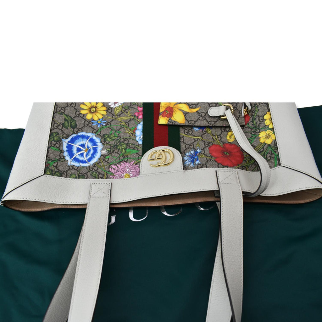 GUCCI Ophidia GG Flora Vertical Shopping Tote Bag White 519335