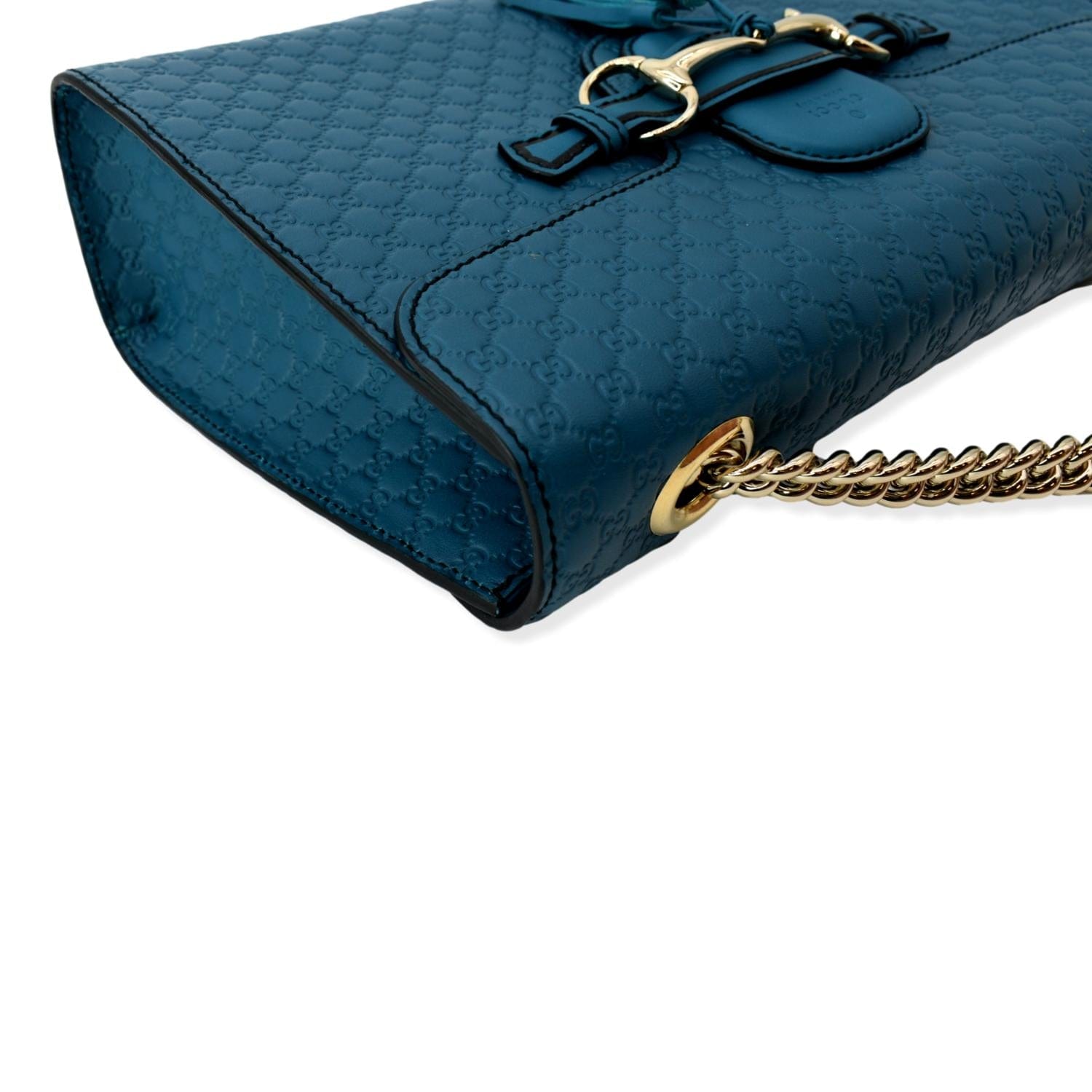 GUCCI Emily Medium GG Guccissima Leather Chain Shoulder Bag Teal