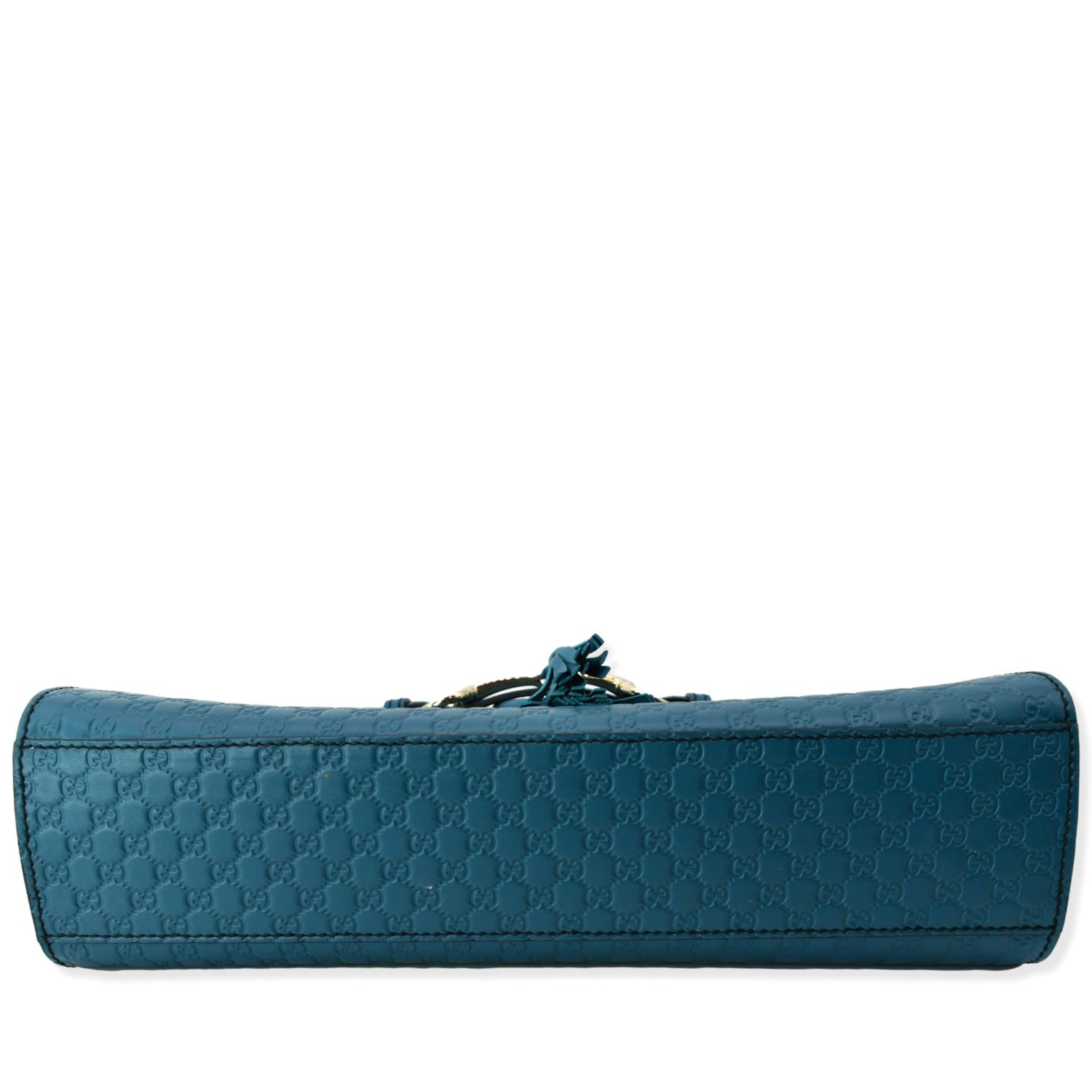 GUCCI Emily Medium GG Guccissima Leather Chain Shoulder Bag Teal