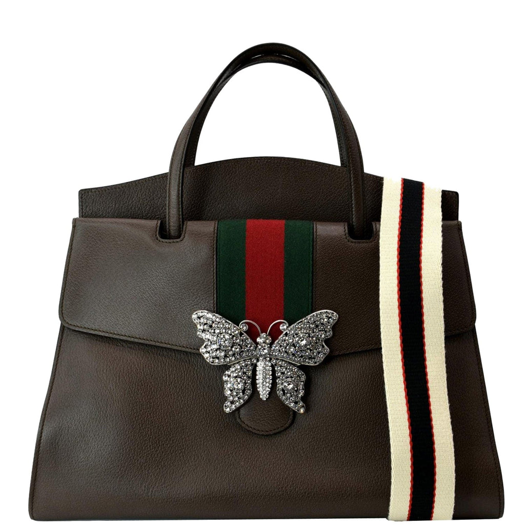 GUCCI Butterfly Linea Totem Leather Large Top Handle Shoulder Bag Brown 500772
