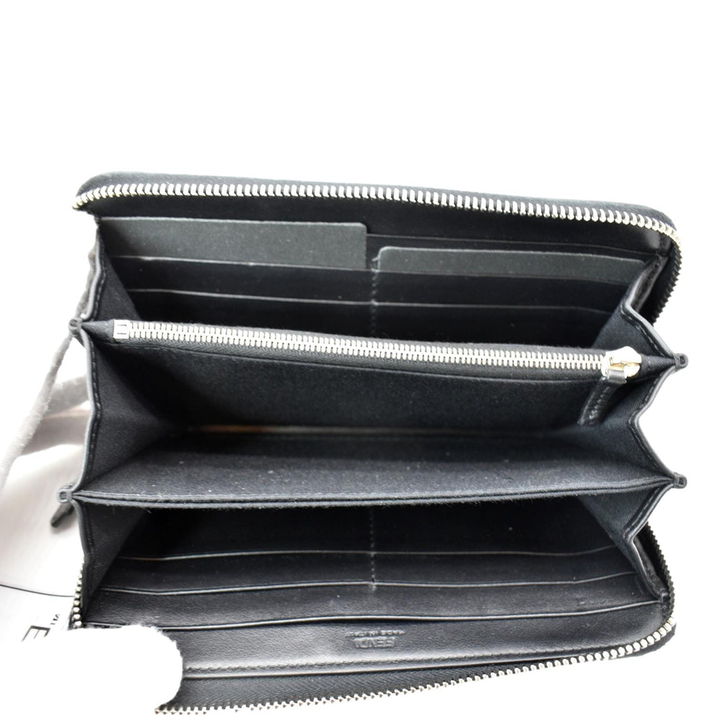 FENDI Century Hypnoteyes Continental Vitello Leather Zip Around Wallet Black