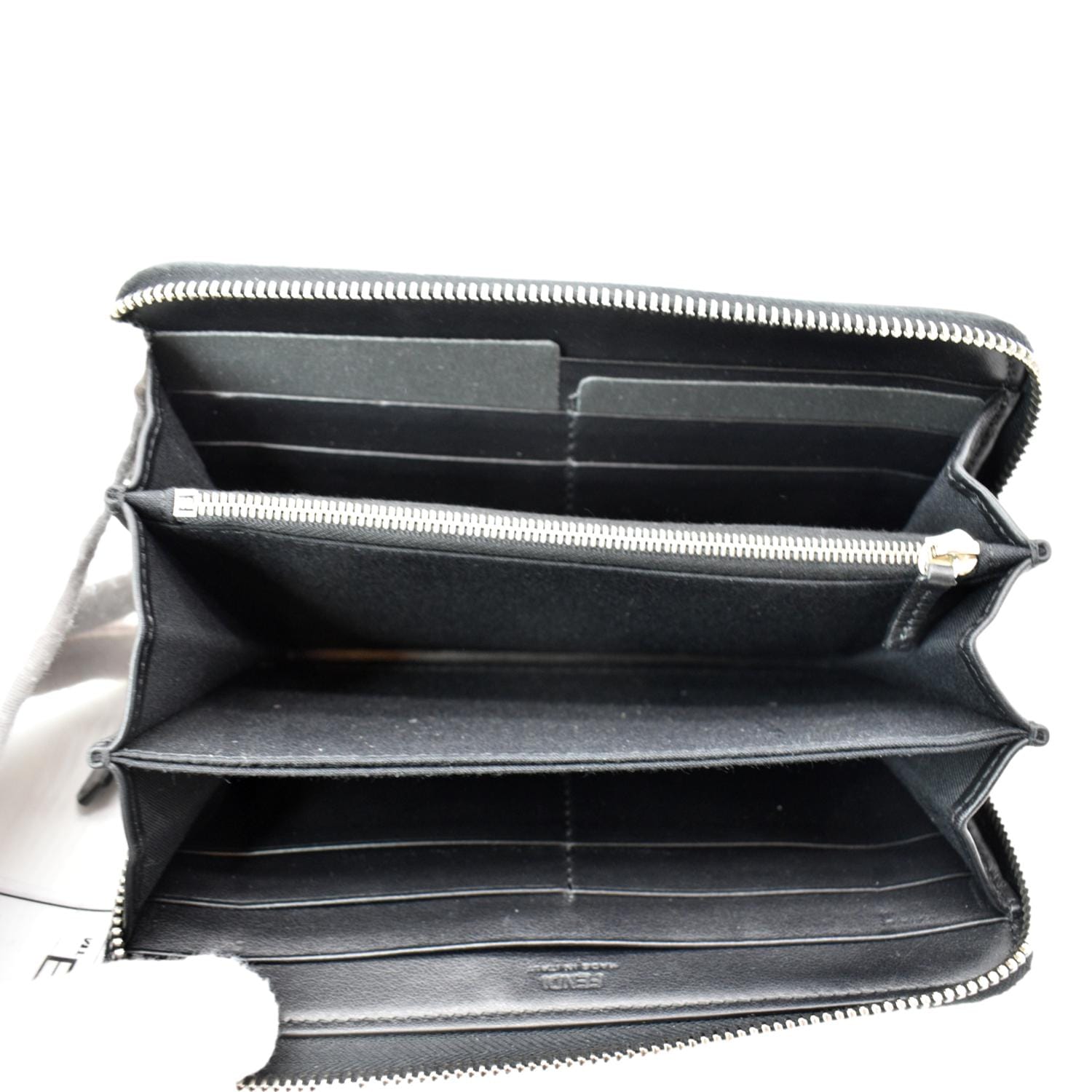 FENDI Century Hypnoteyes Continental Vitello Leather Zip Around Wallet Black