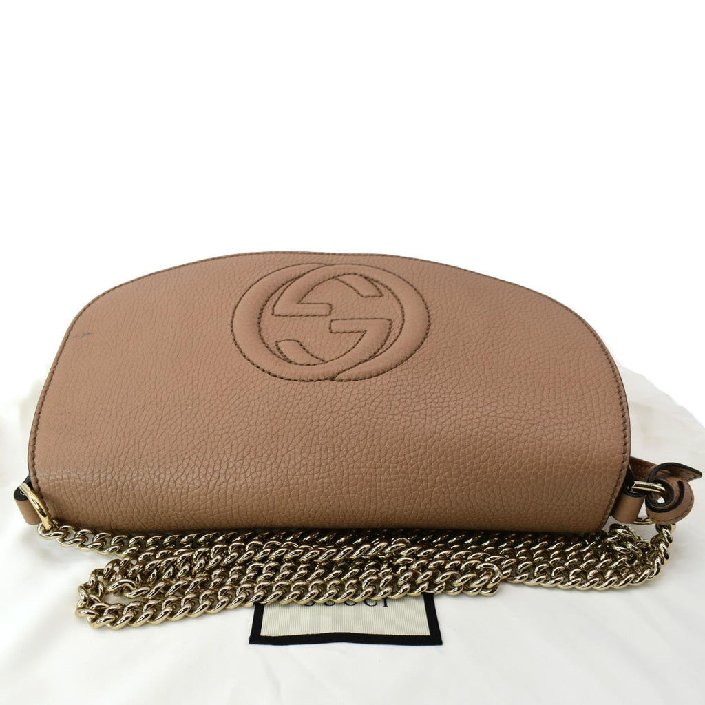 GUCCI Soho GG Flap Leather Chain Crossbody Bag Rose Beige 536224