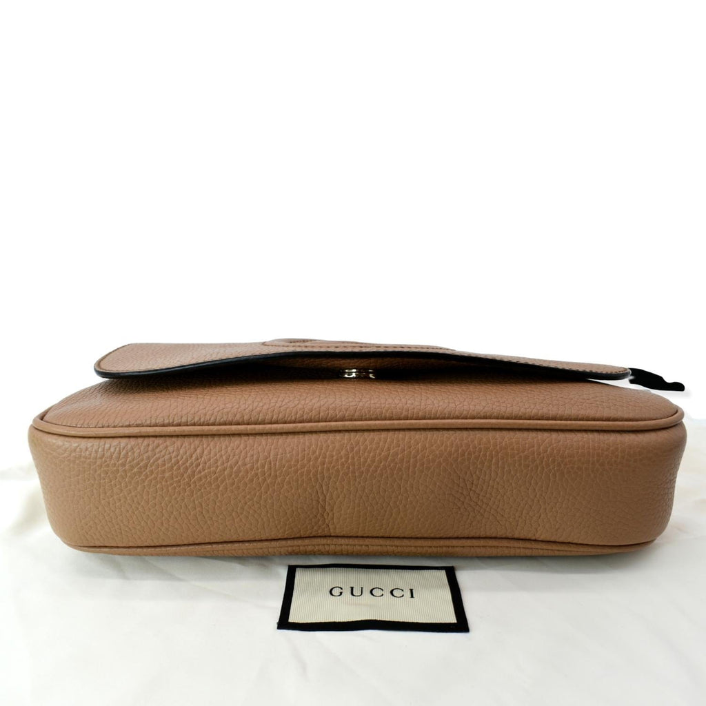GUCCI Soho GG Flap Leather Chain Crossbody Bag Rose Beige 536224