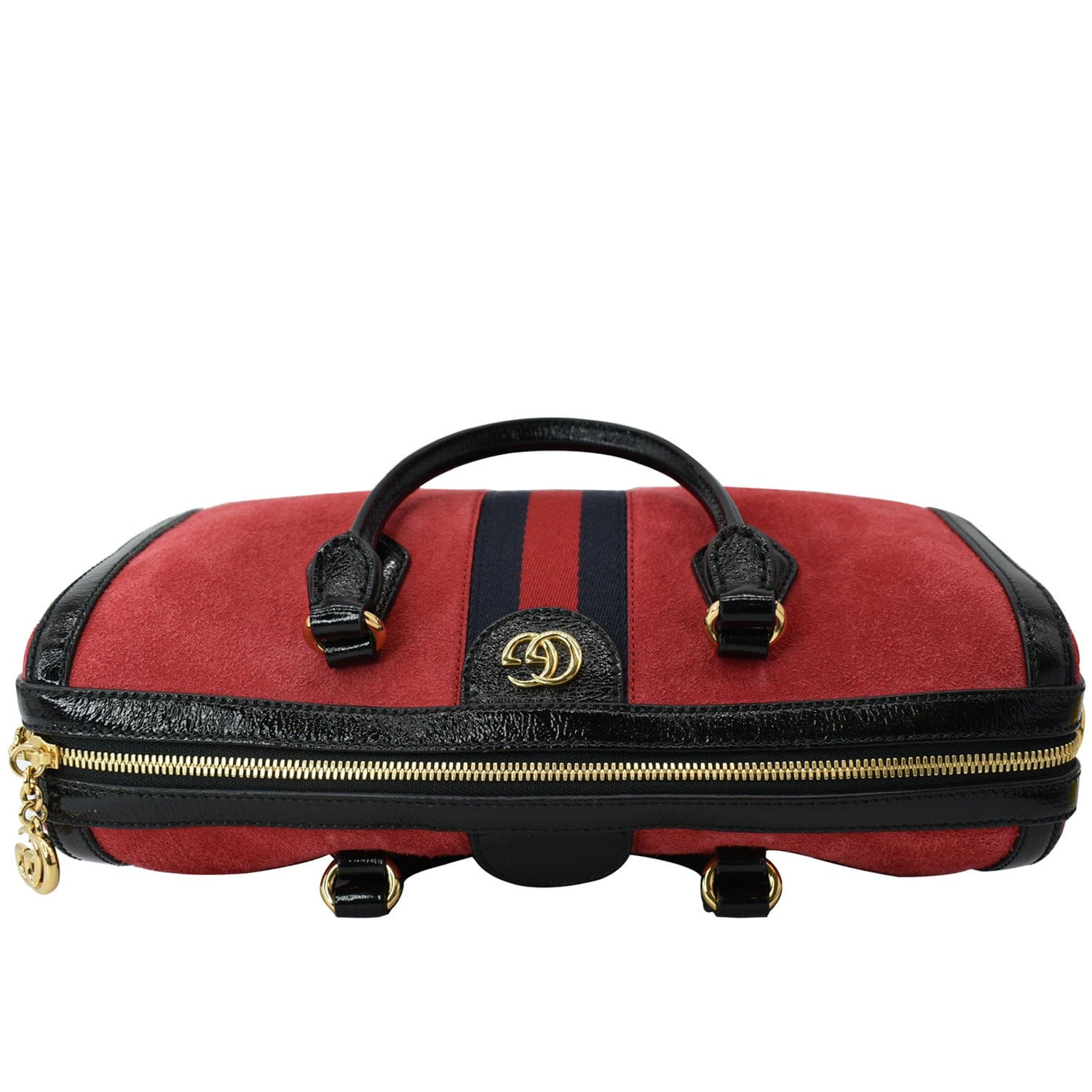 GUCCI Ophidia Medium Suede Top Handle Boston Bag Red 524532