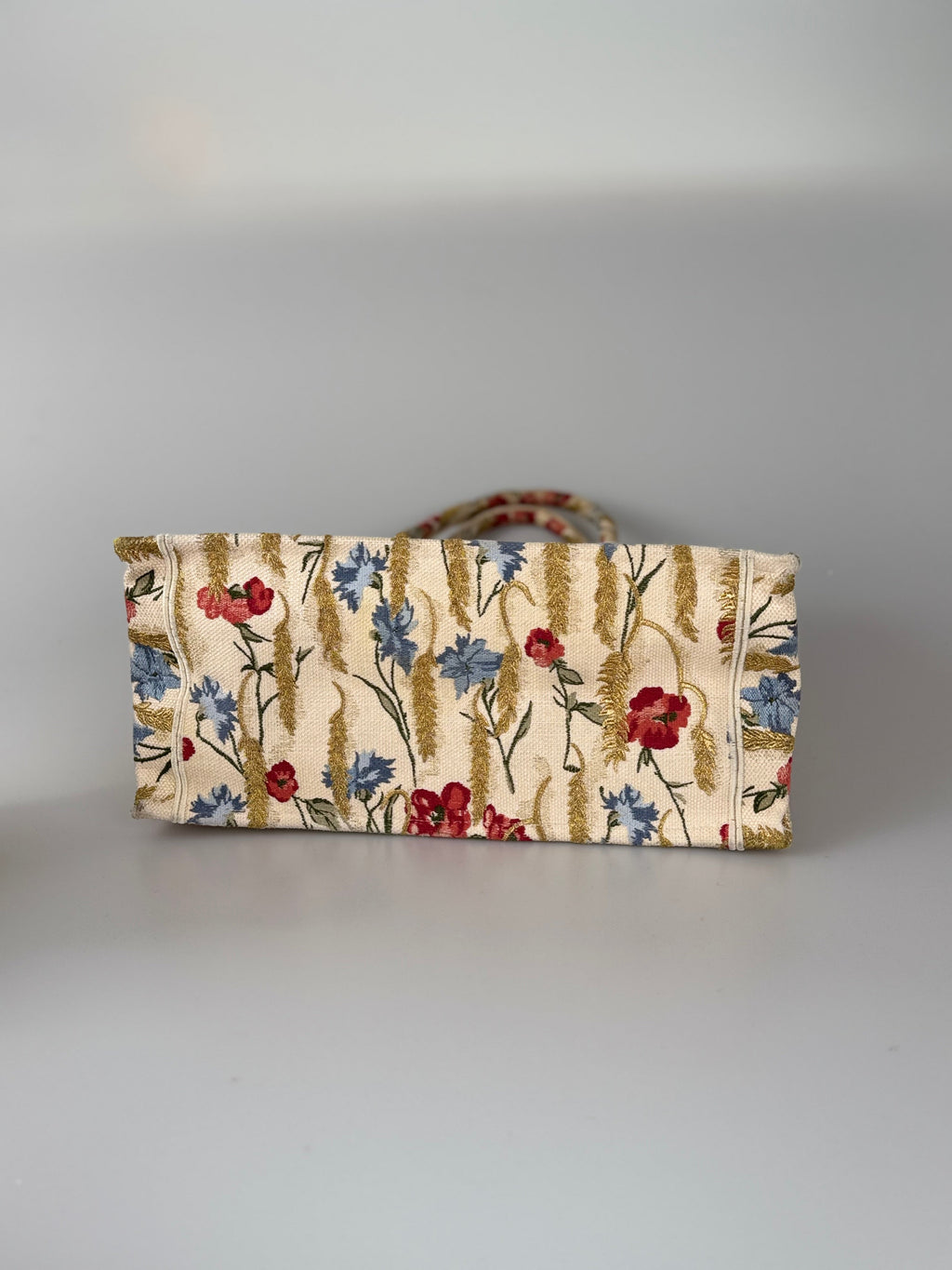 Christian Dior Beige Floral Embroidered Canvas Book Tote Medium