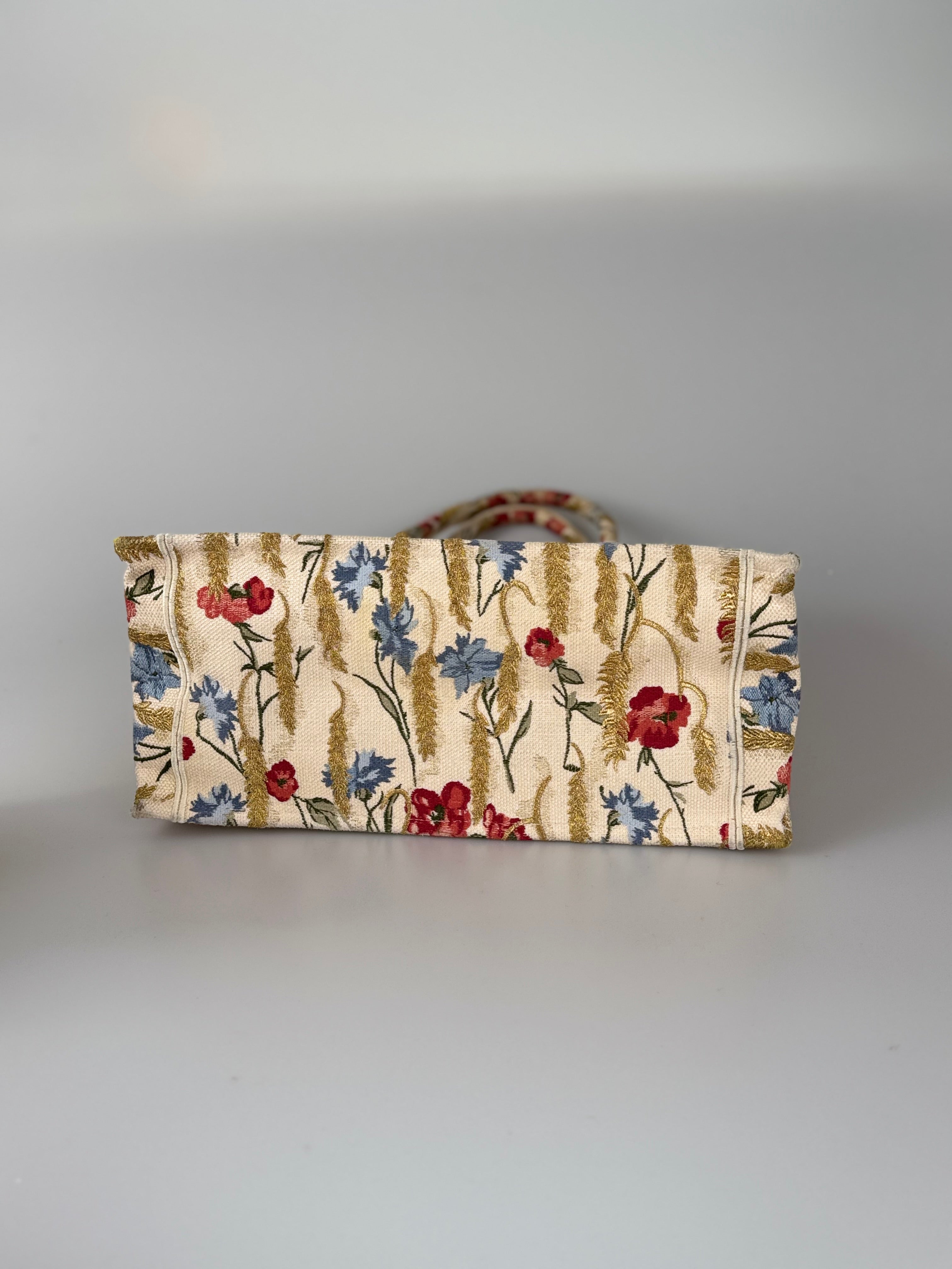 Christian Dior Beige Floral Embroidered Canvas Book Tote Medium