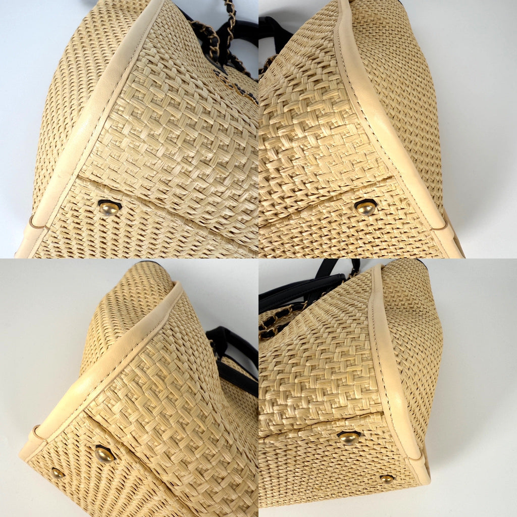 CHANEL Deauville Straw Raffia Calfskin Beige Medium Shopping Tote