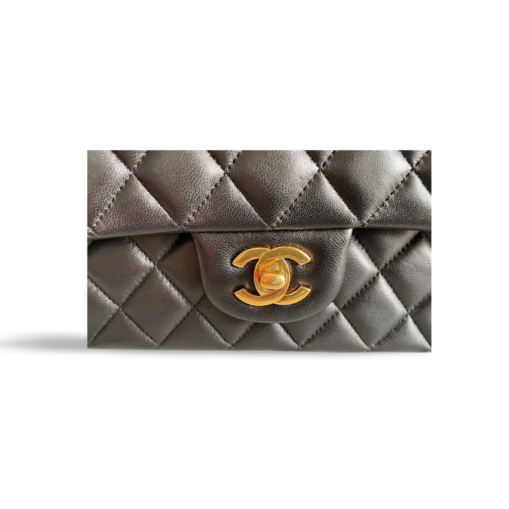 Chanel Black Timeless Flap Bag Medium Lambskin Leather With Gold Hardware