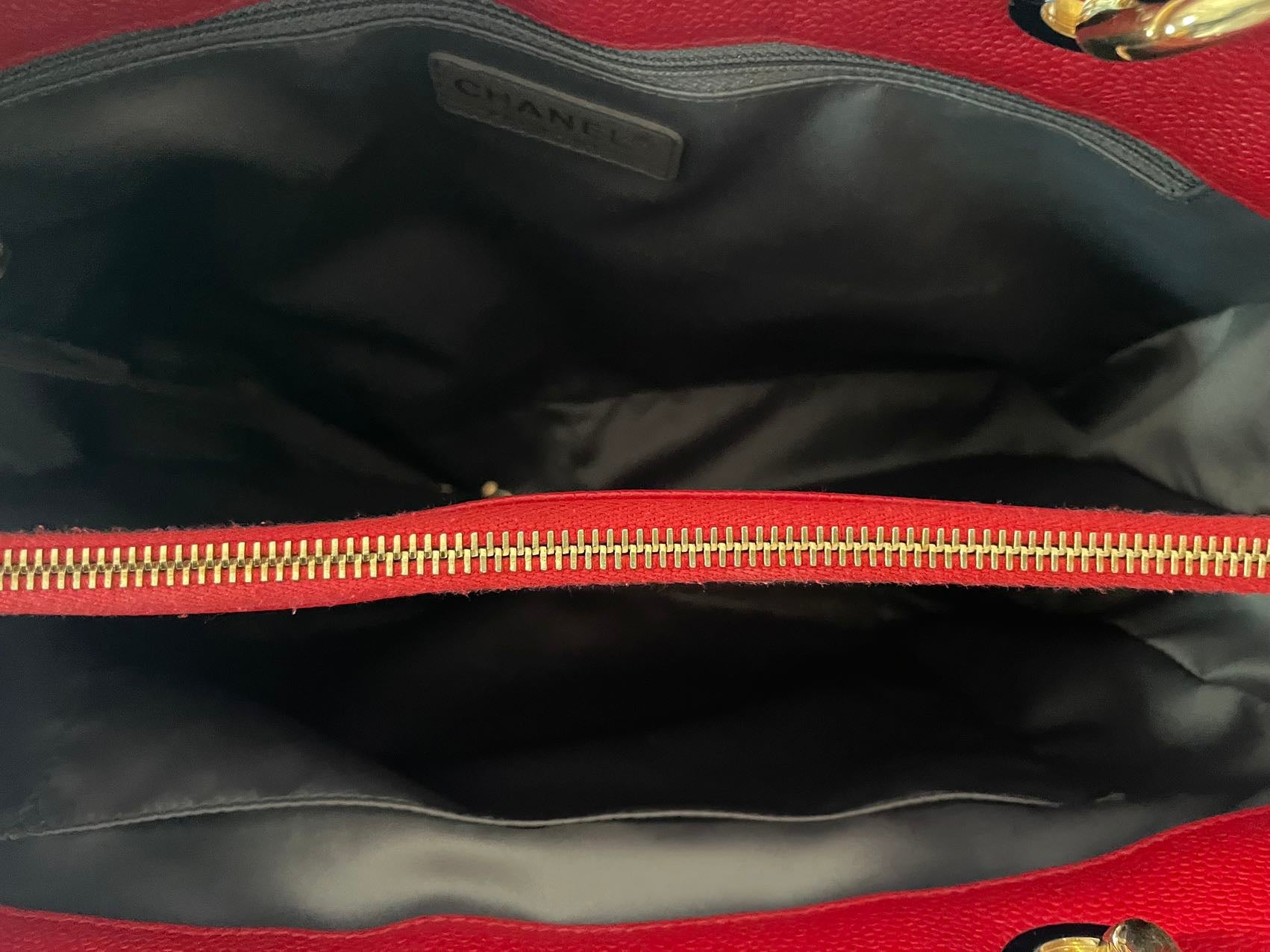 Chanel Red Medium Shopping Tote Bag with Gold Hardware