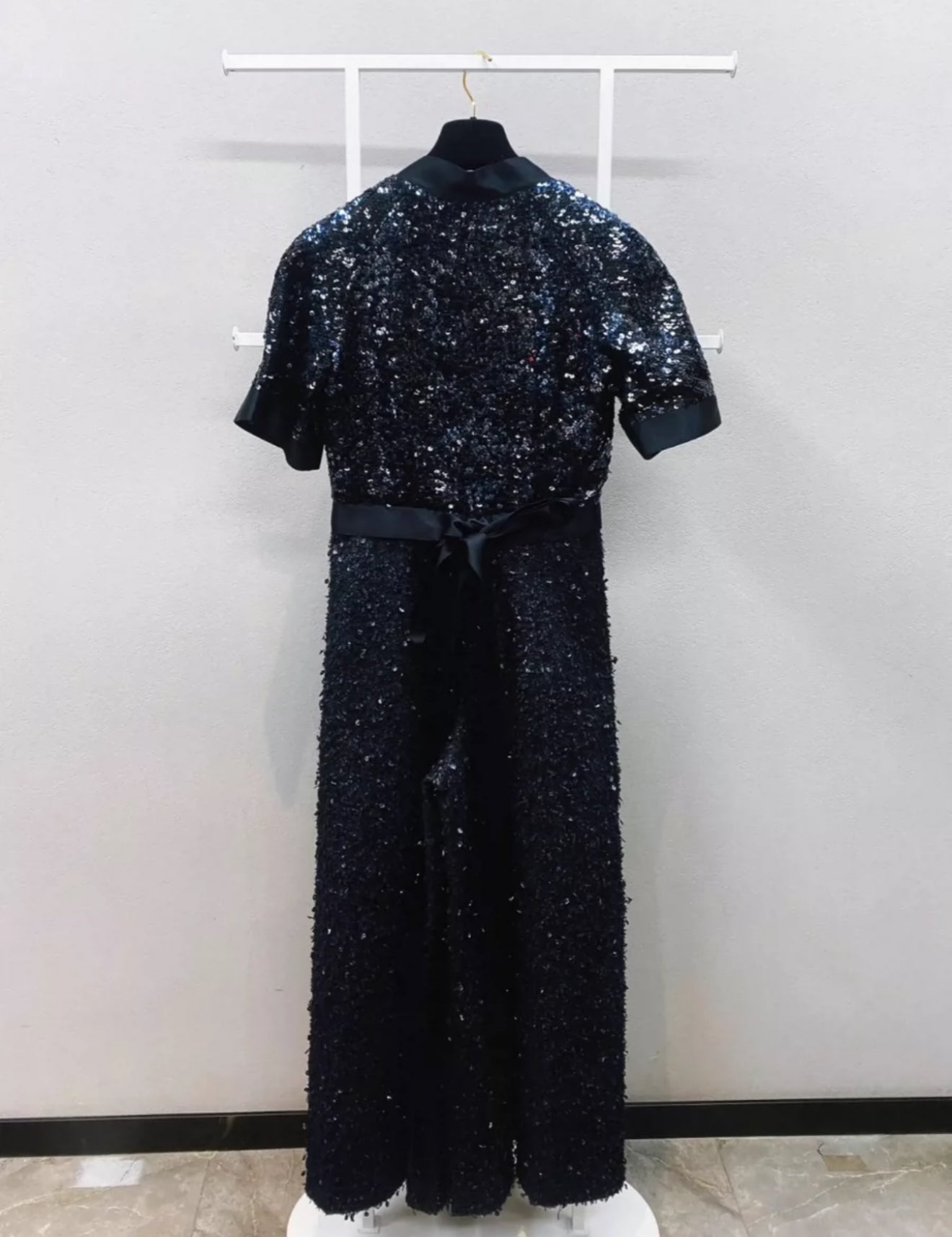 Chanel 19S Black & Silver Glittered Tweed Jumpsuit