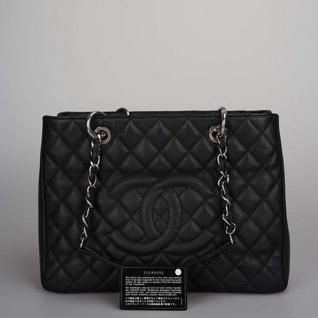 Chanel Black Grand Shopping Tote Black GST Bag in Caviar in Silver 2012