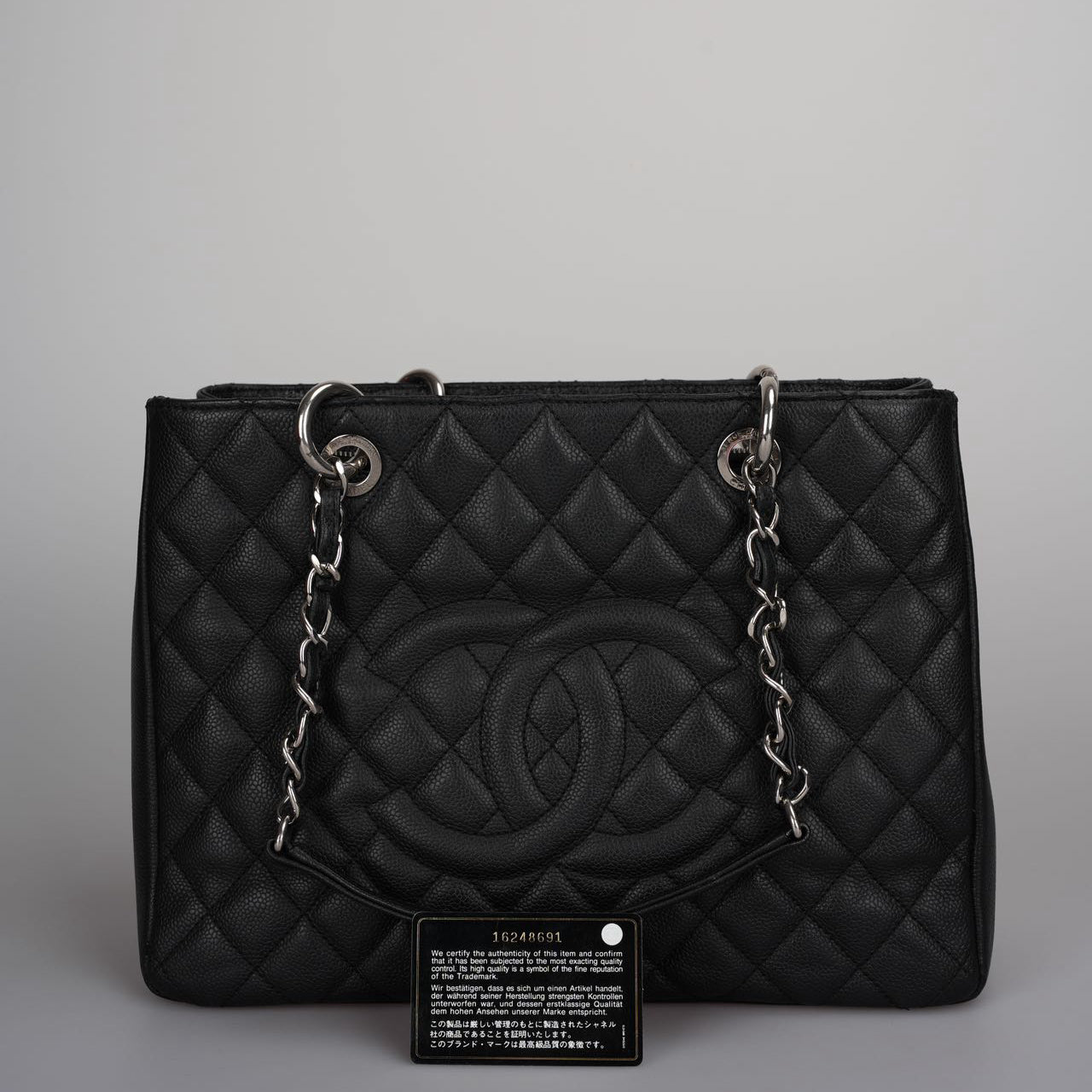 Chanel Black Grand Shopping Tote Black GST Bag in Caviar in Silver 2012