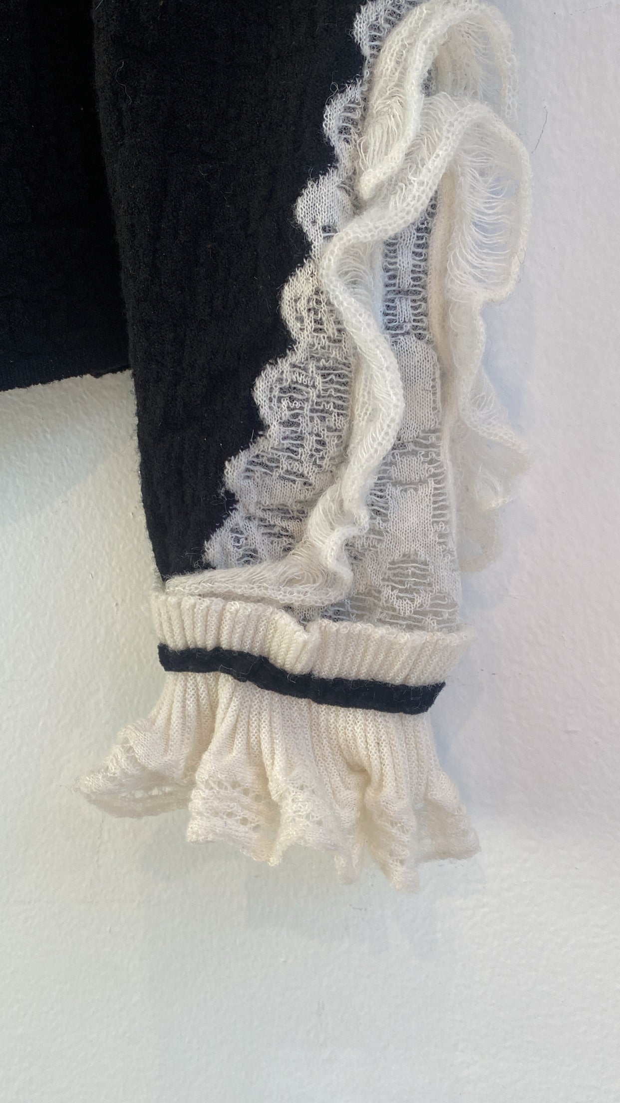 Chanel Lace Knit Ruffle Black Long Sleeve Top - 38 / 6