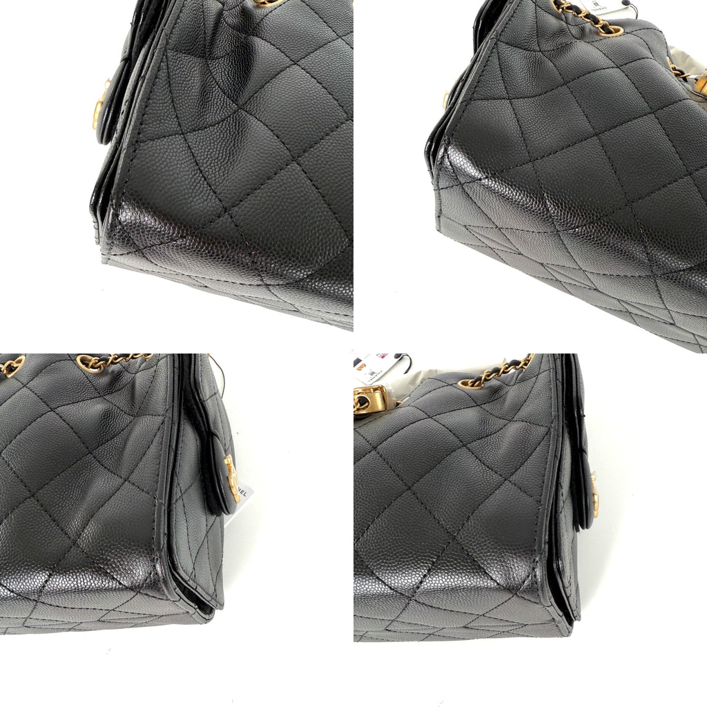 CHANEL 25 Mini Black Quilted Caviar Leather Shoulder Bag New with tag