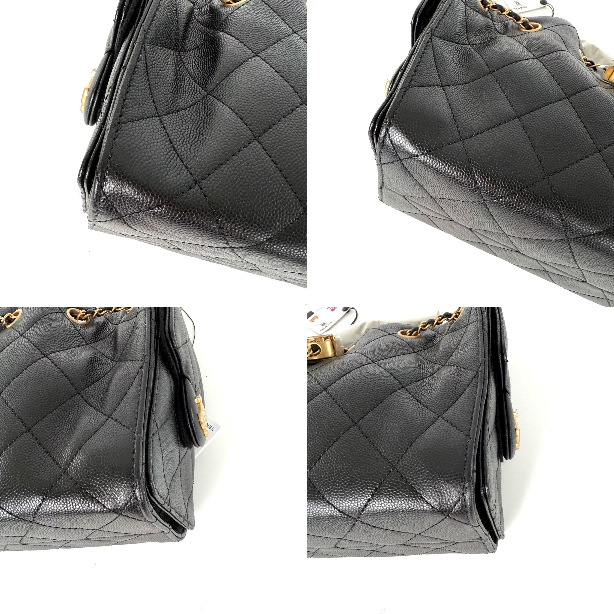 CHANEL 25 Mini Black Quilted Caviar Leather Shoulder Bag New with tag