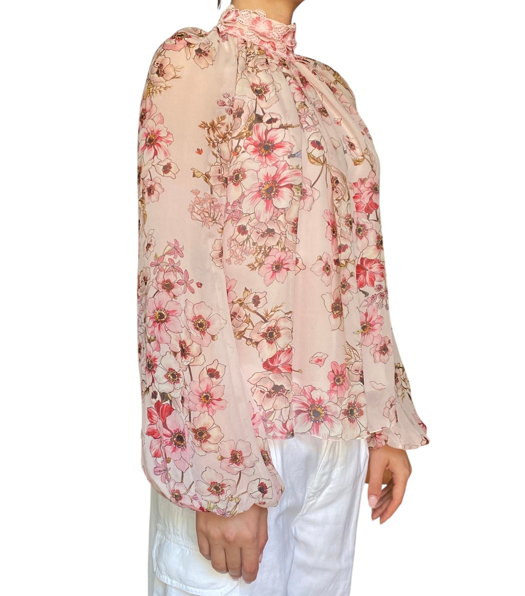 Giambattista Valli Pink Chiffon Floral Print Blouse - 42 / S / US 6