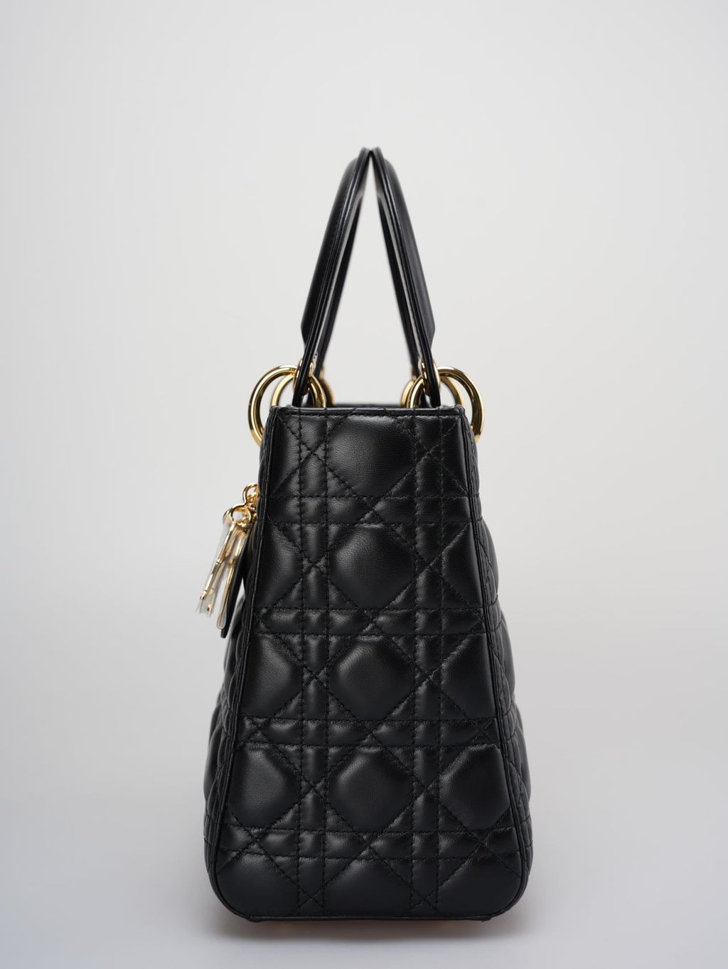 Christian Dior Black Medium Bag in Cannage Lambskin Leather with Gold Hardware