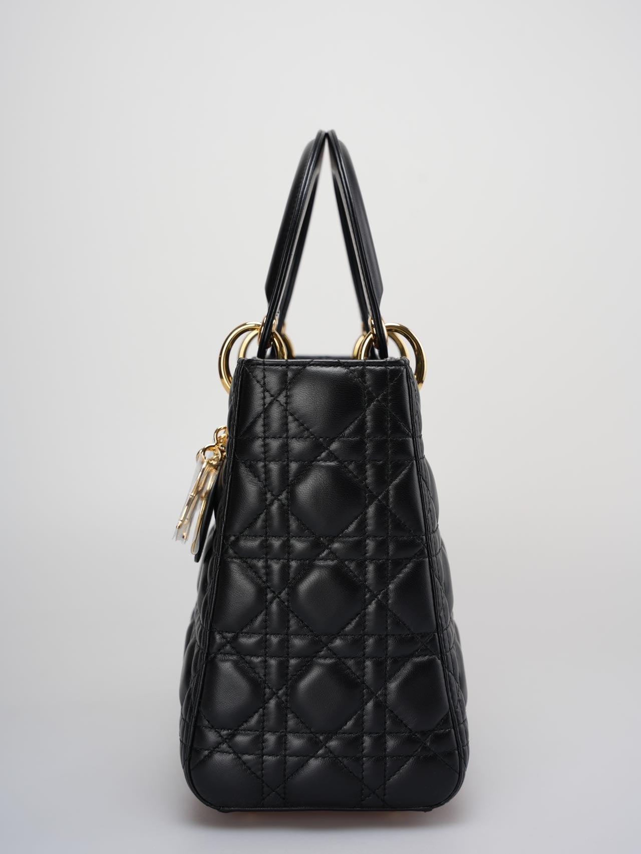 Christian Dior Black Medium Bag in Cannage Lambskin Leather with Gold Hardware