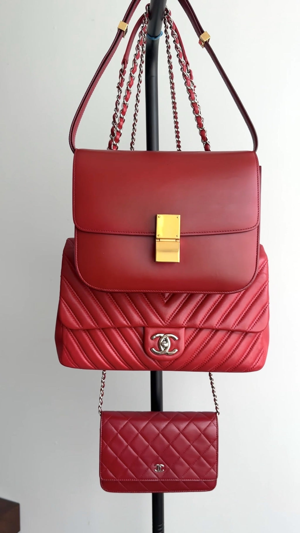 Chanel Red Jumbo Chevron Quilted Single Flap Bag SHW