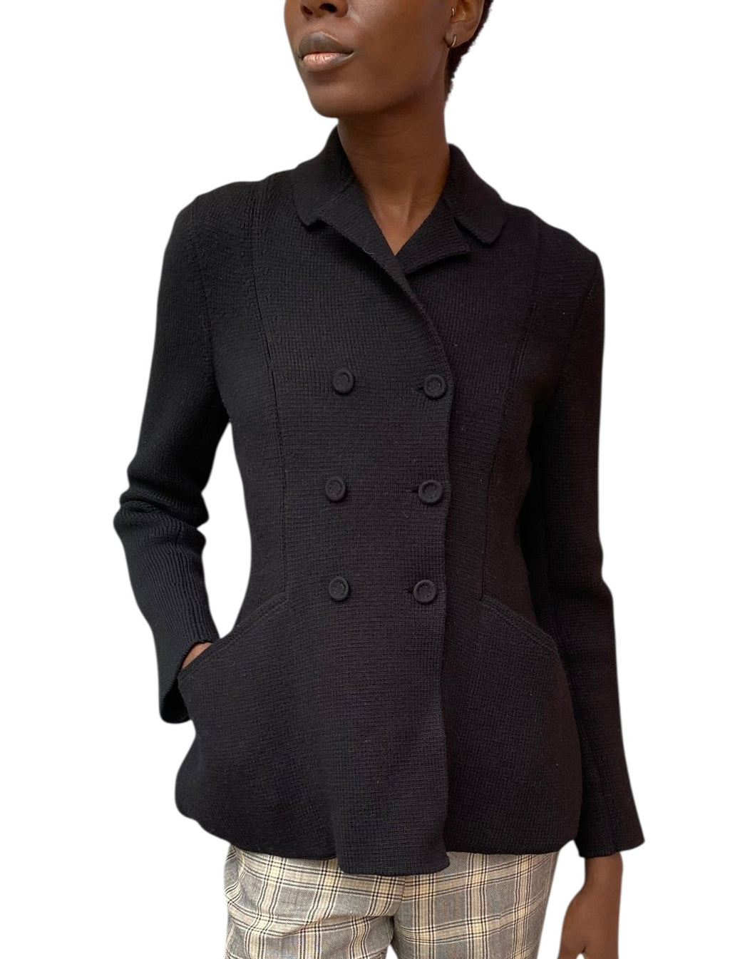 Christian Dior Black 30 Montaigne Knit Wool Double Breasted Bar Jacket - 42 / US 10