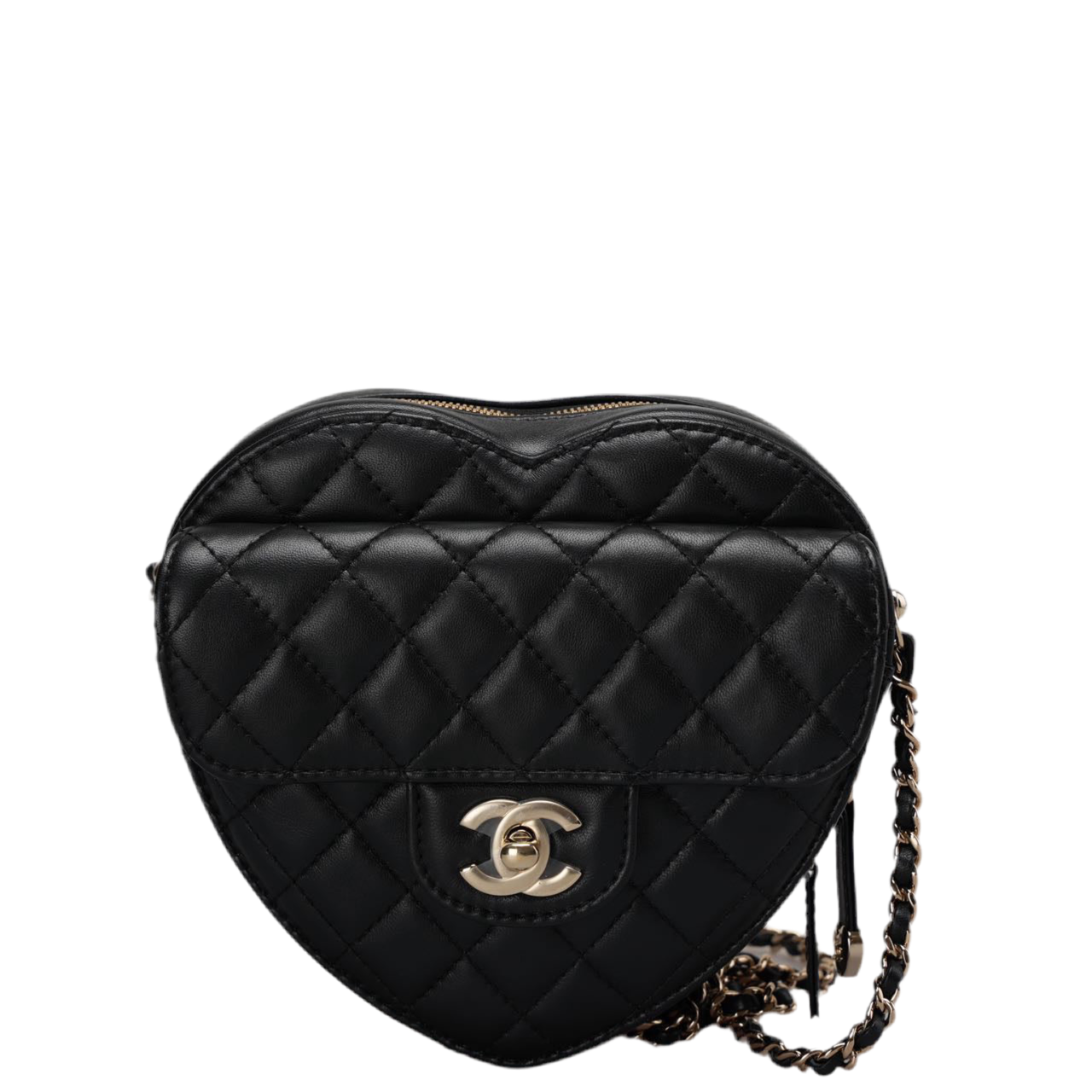 Chanel Large Heart Bag In Black Quilted Lambskin Leather