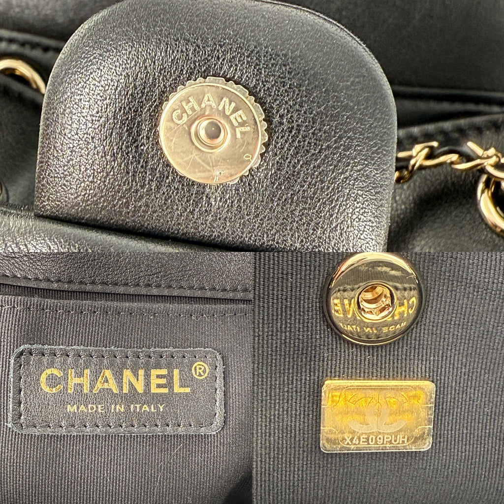 CHANEL Small Duma Black Quilted CC Leather Drawstring Backpack Bag