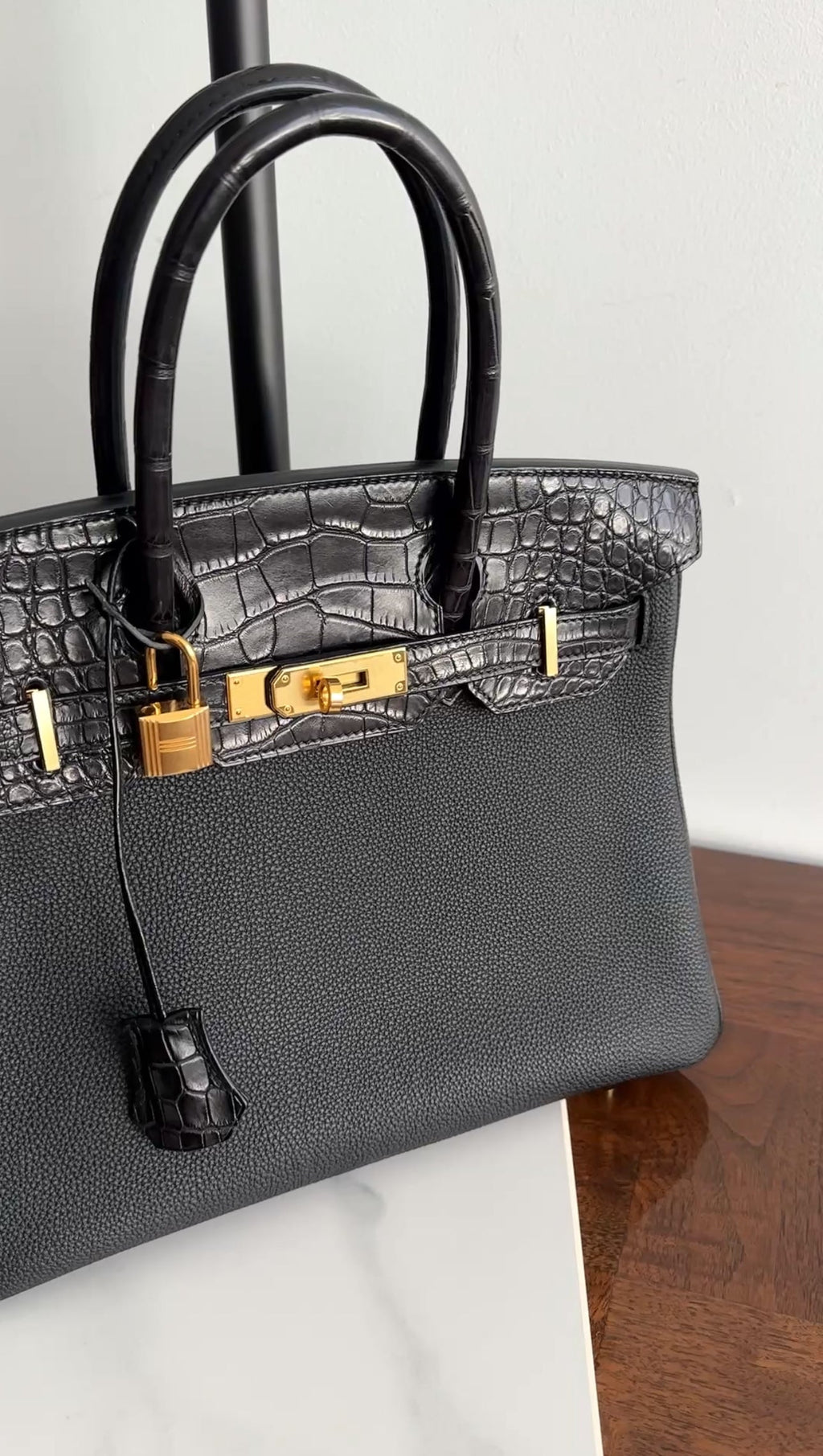 Hermes 2019 Black Noir Birkin 30cm Touch Alligator Togo Bag