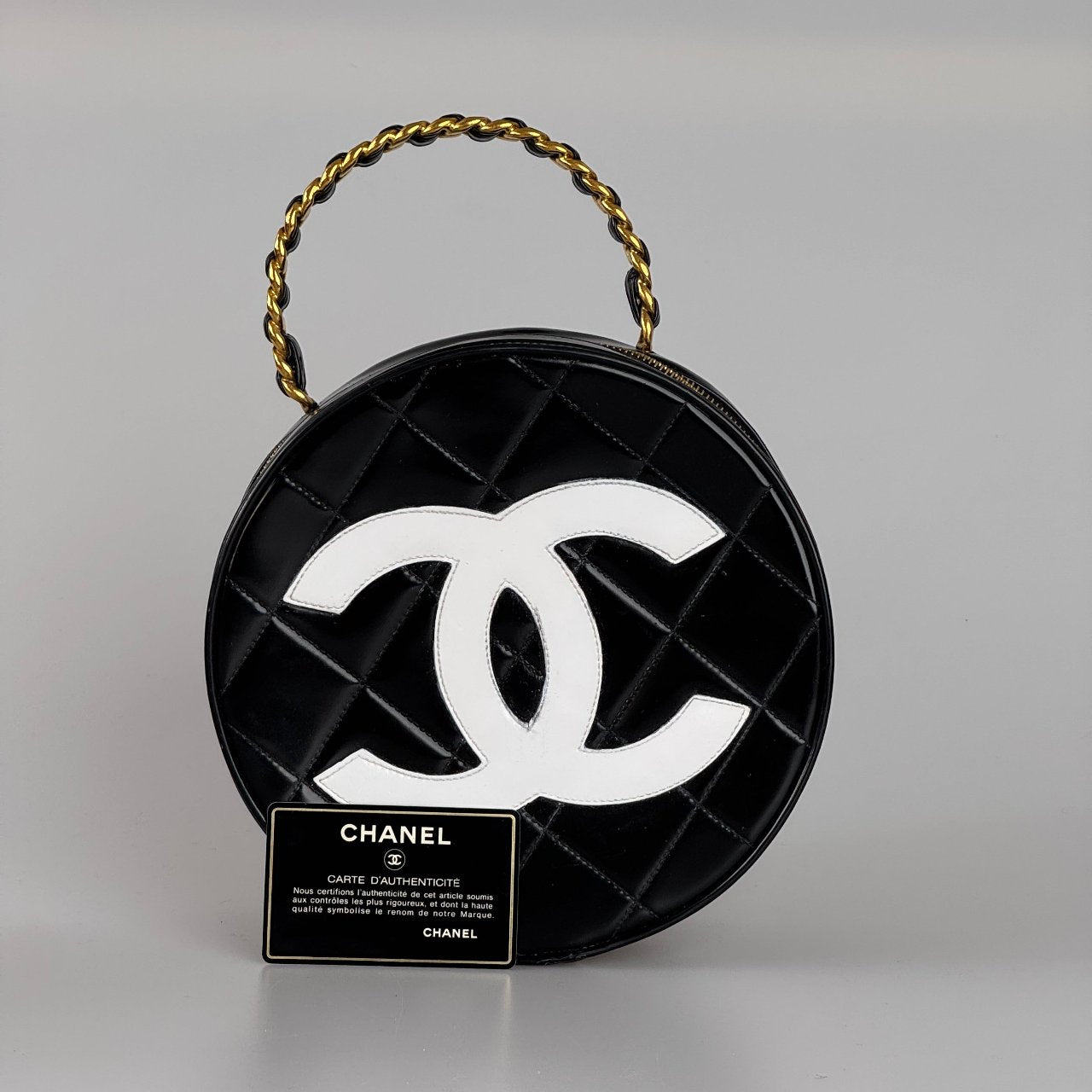 Chanel 1995 Black Round Vanity Case