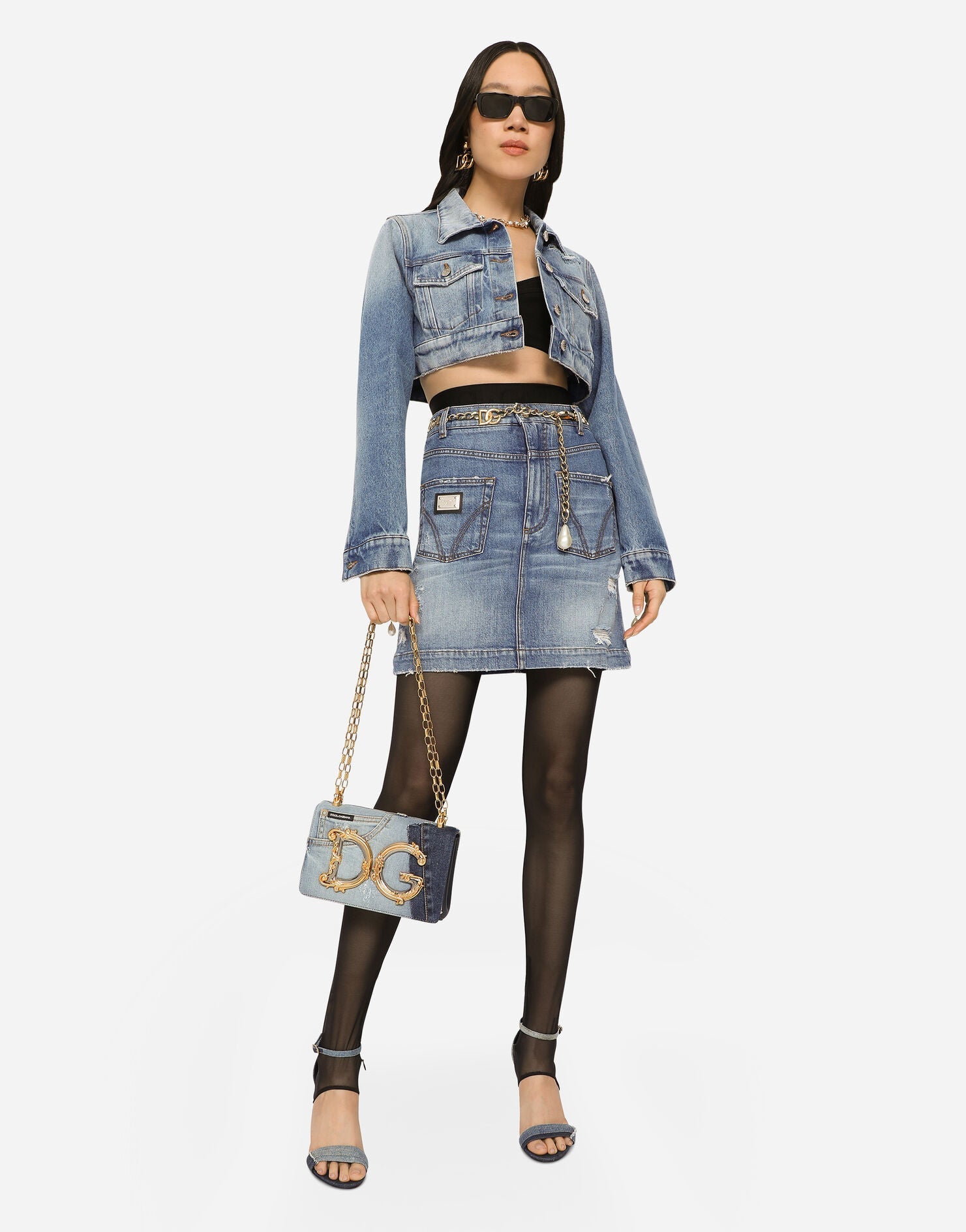 DOLCE & GABBANA DG GIRLS PATCHWORK DENIM CHAIN BAG