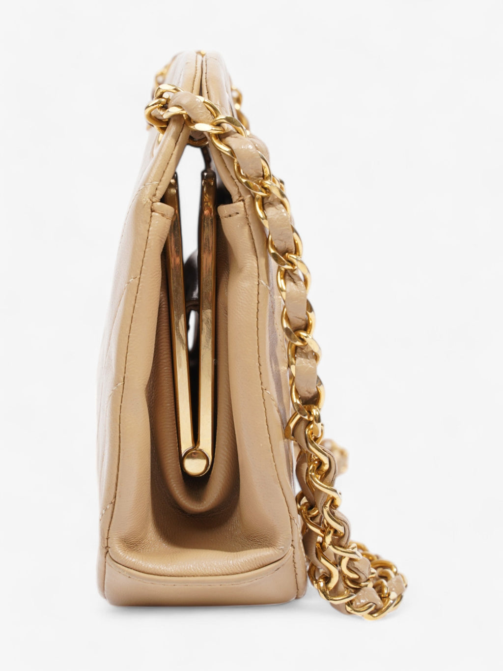 Chanel Kiss Lock Beige Lambskin Leather
