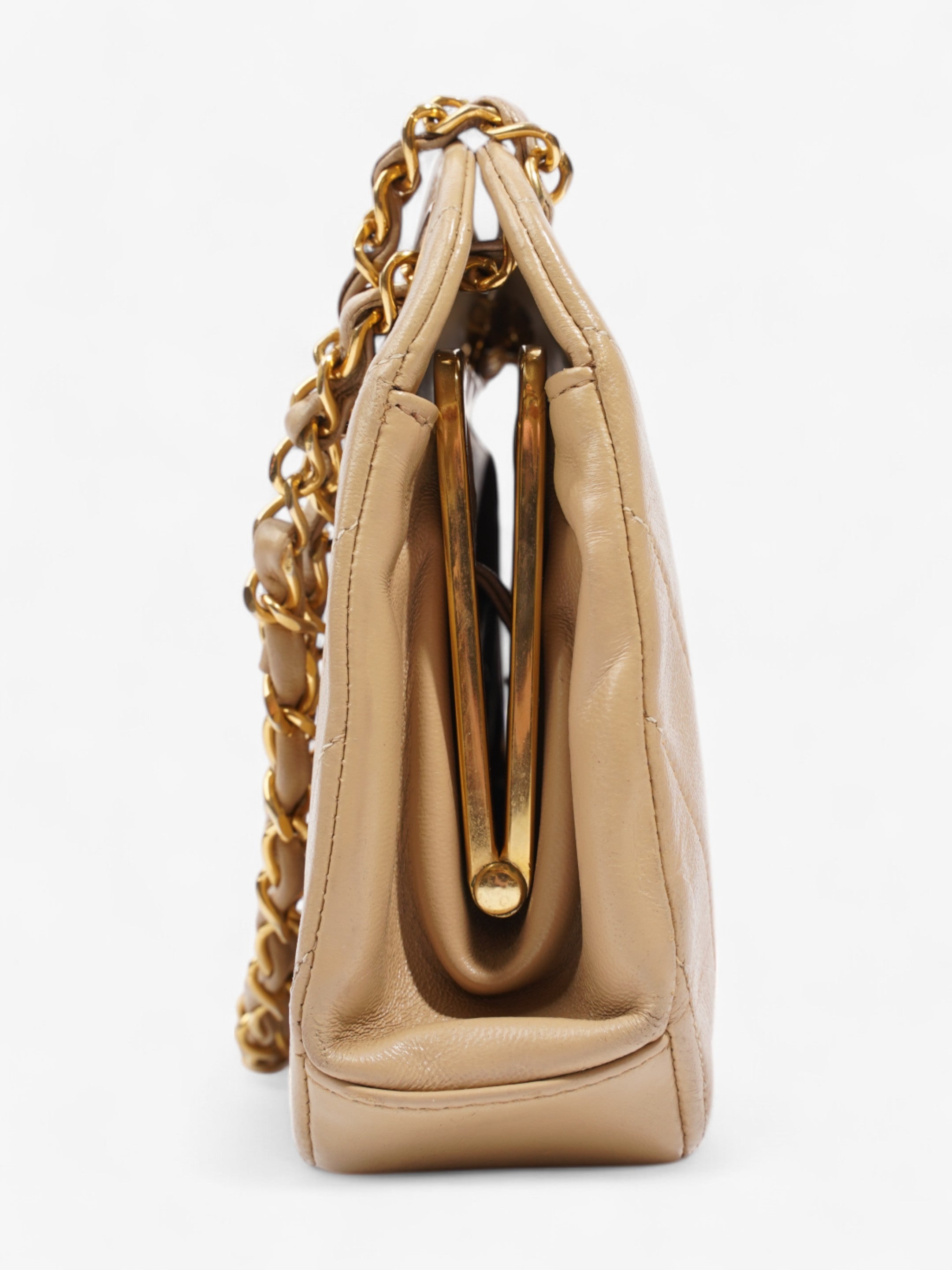 Chanel Kiss Lock Beige Lambskin Leather
