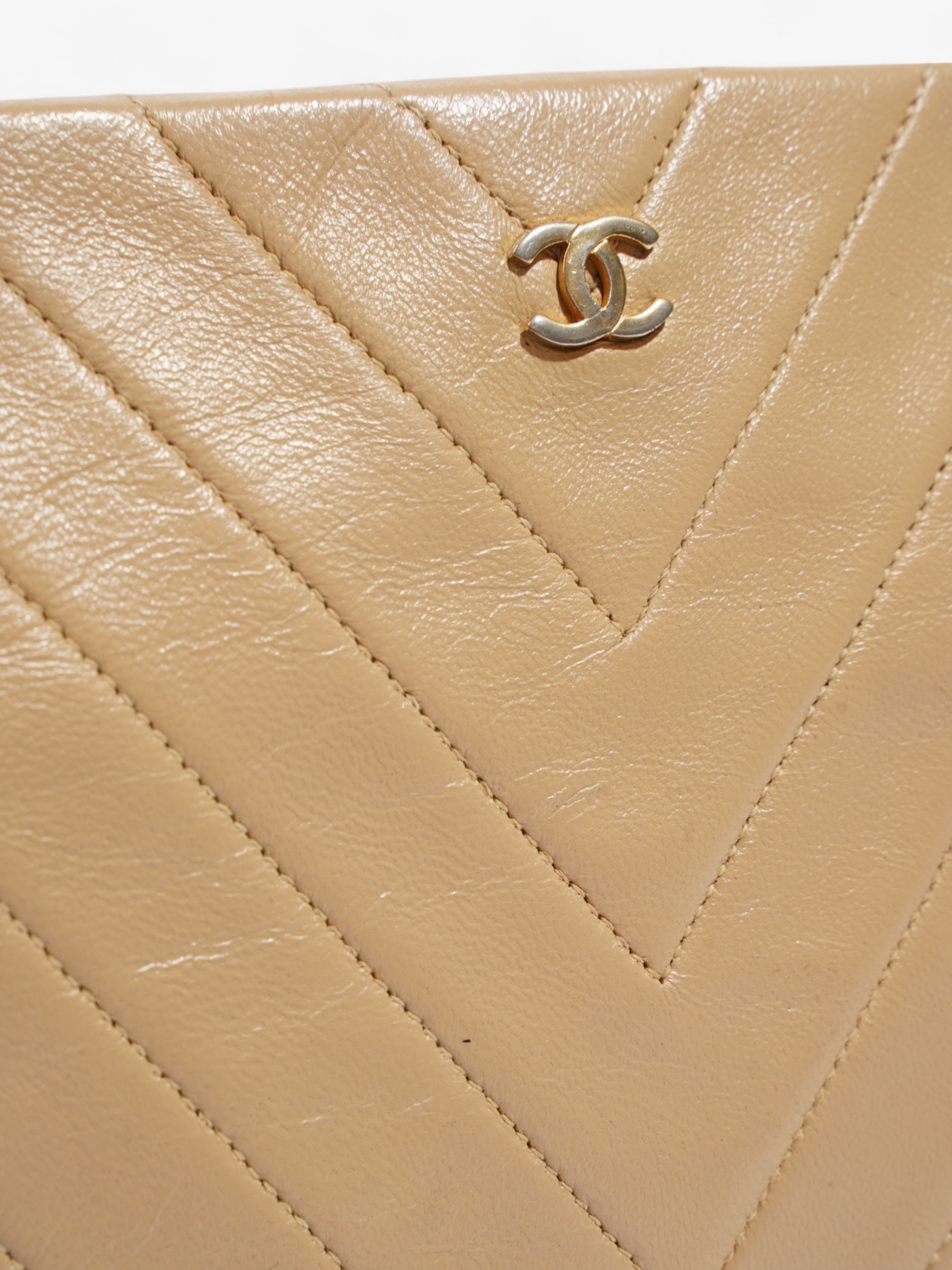 Chanel Kiss Lock Beige Lambskin Leather