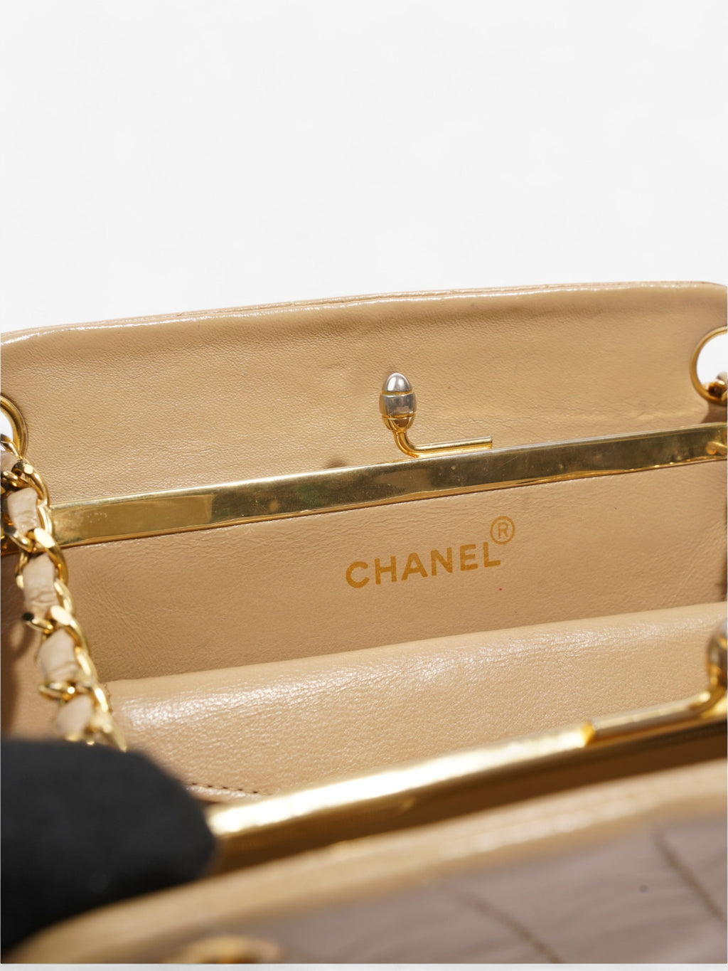 Chanel Kiss Lock Beige Lambskin Leather
