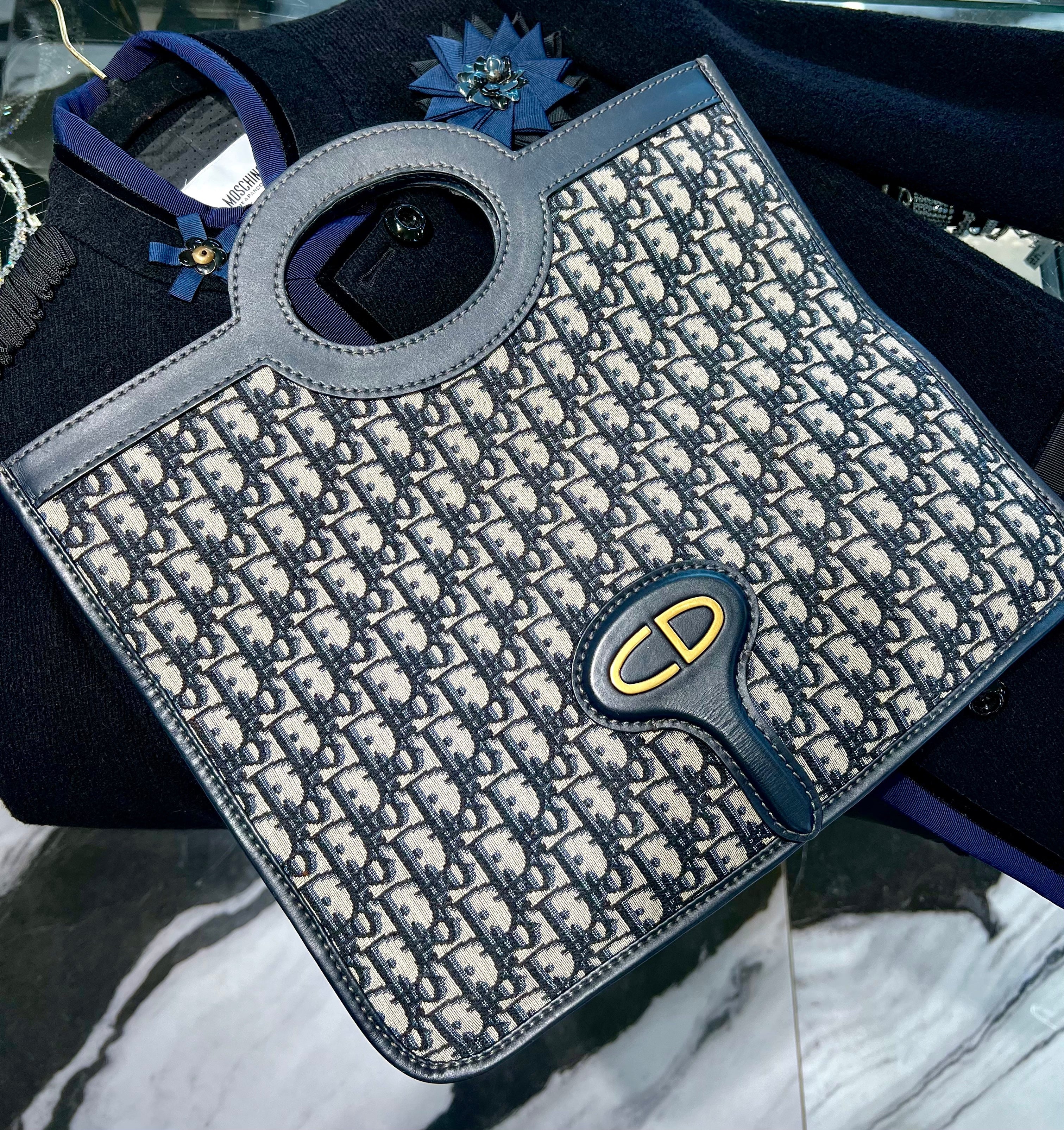 CHRISTIAN DIOR OBLIQUE MONOGRAM FOLD OVER CLUTCH BAG